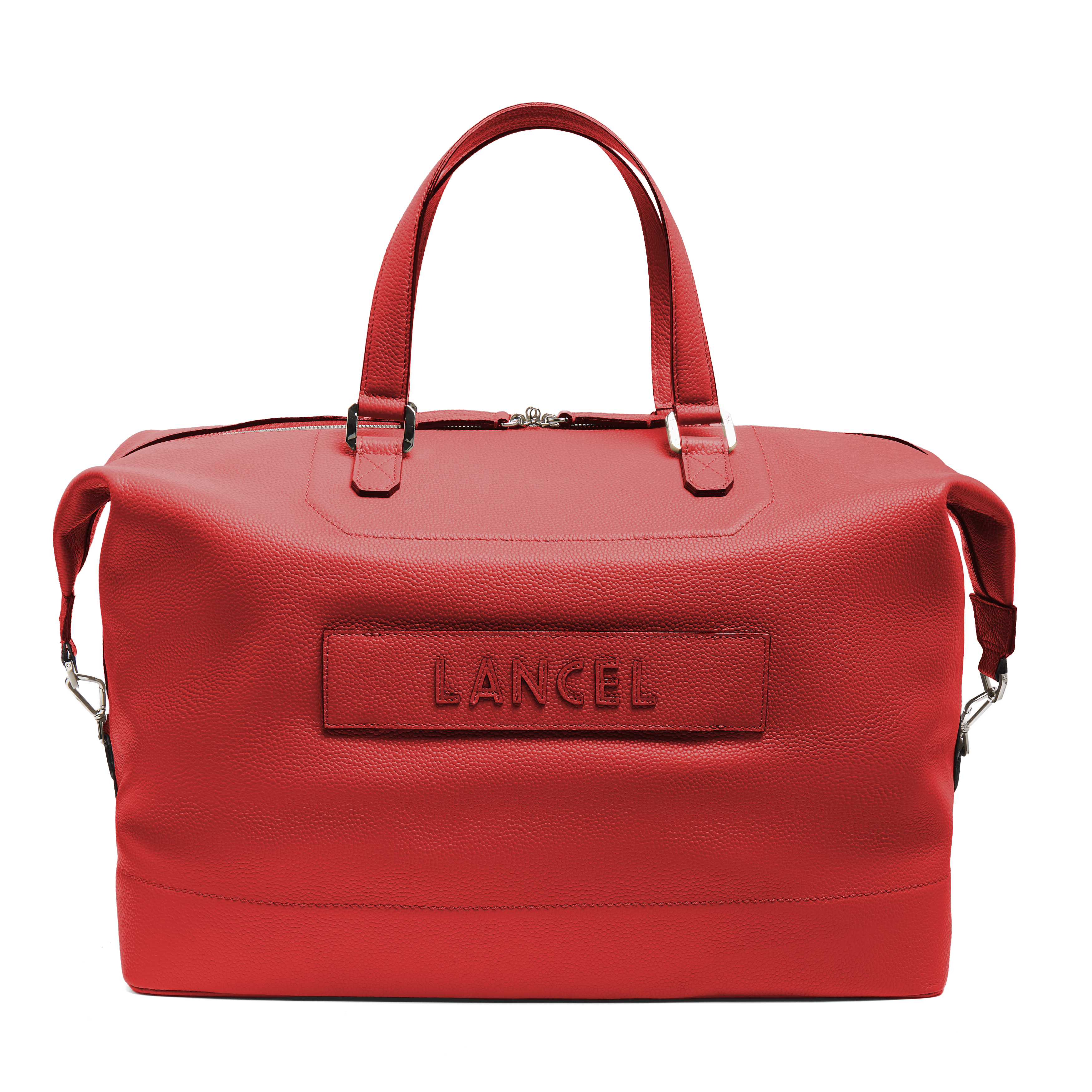 Weekendtas Ninon 45 van Lancel, rood vaarsleer, middelgrote reistas. LANCEL Rood