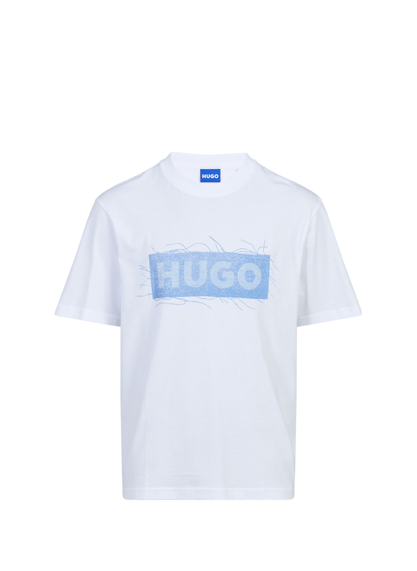 T-shirt droit col rond imprimé en coton HUGO BLUE Blanc