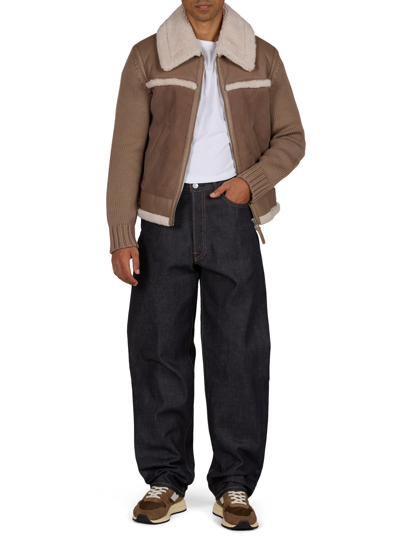 Jacke mit klassischem Kragen aus Leder und Wolle MACKAGE Braun