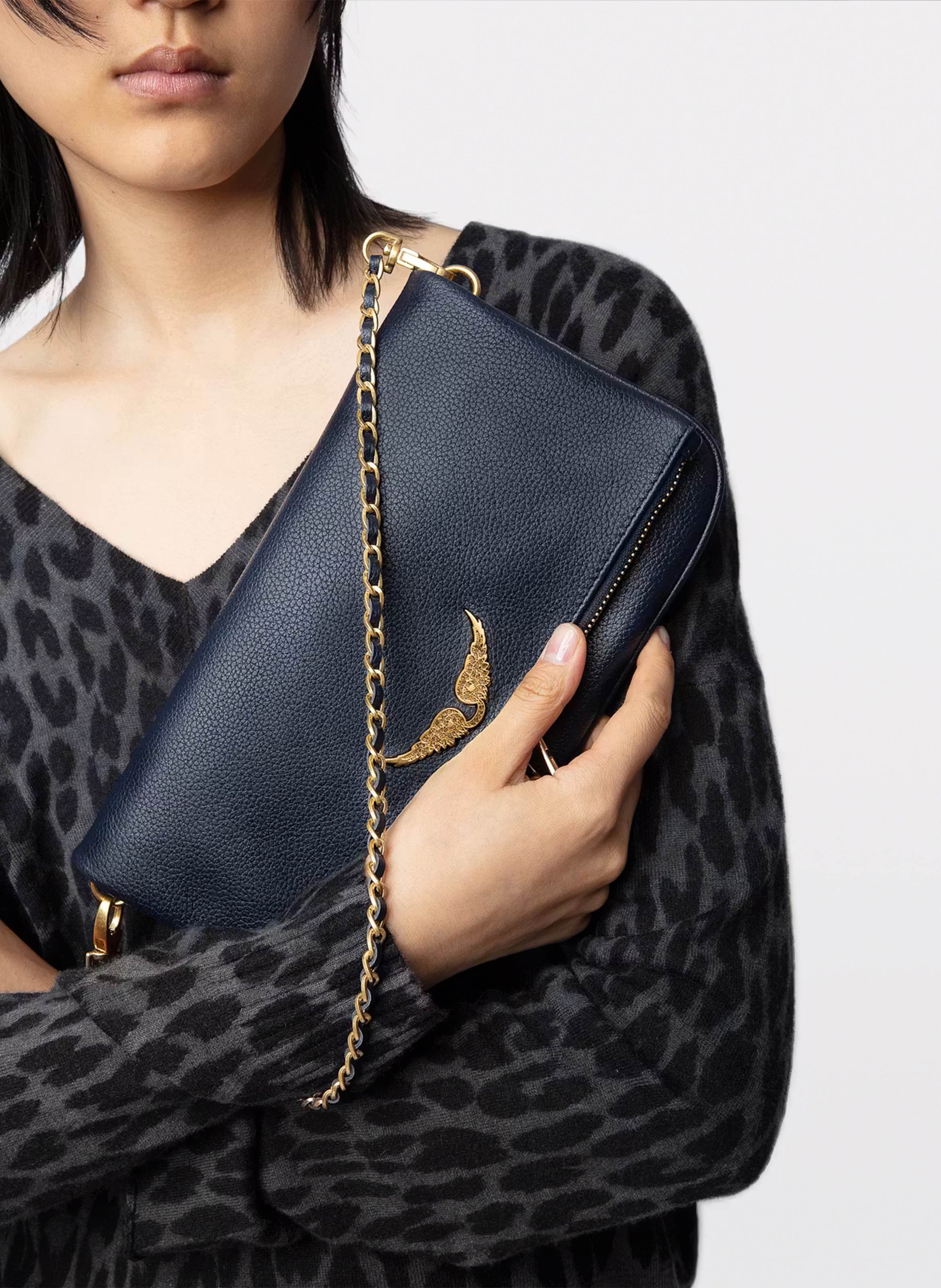 Pochette en cuir rock ZADIG&VOLTAIRE Bleu