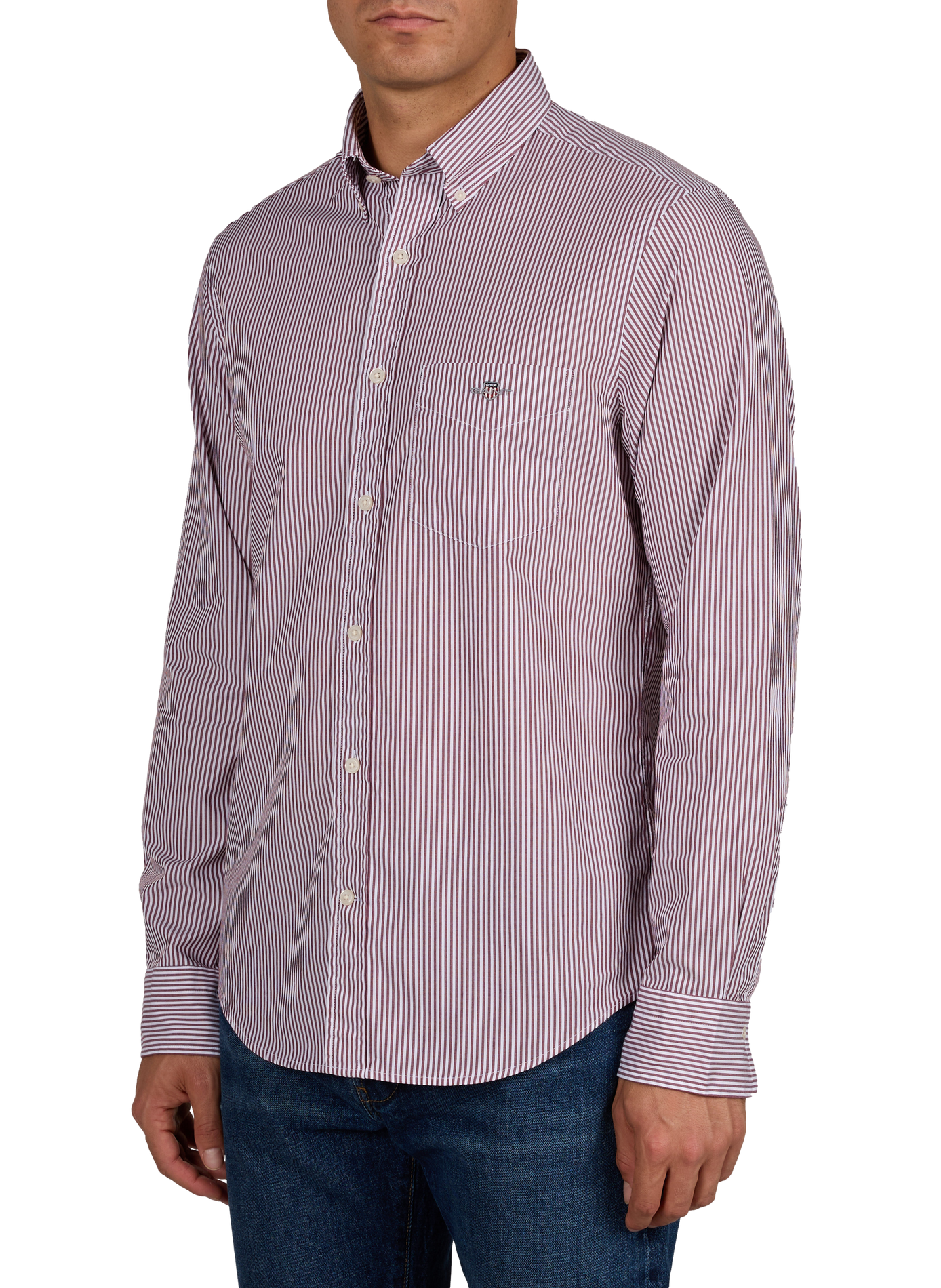Regular-fit shirt with American collar in striped cotton. GANT Red