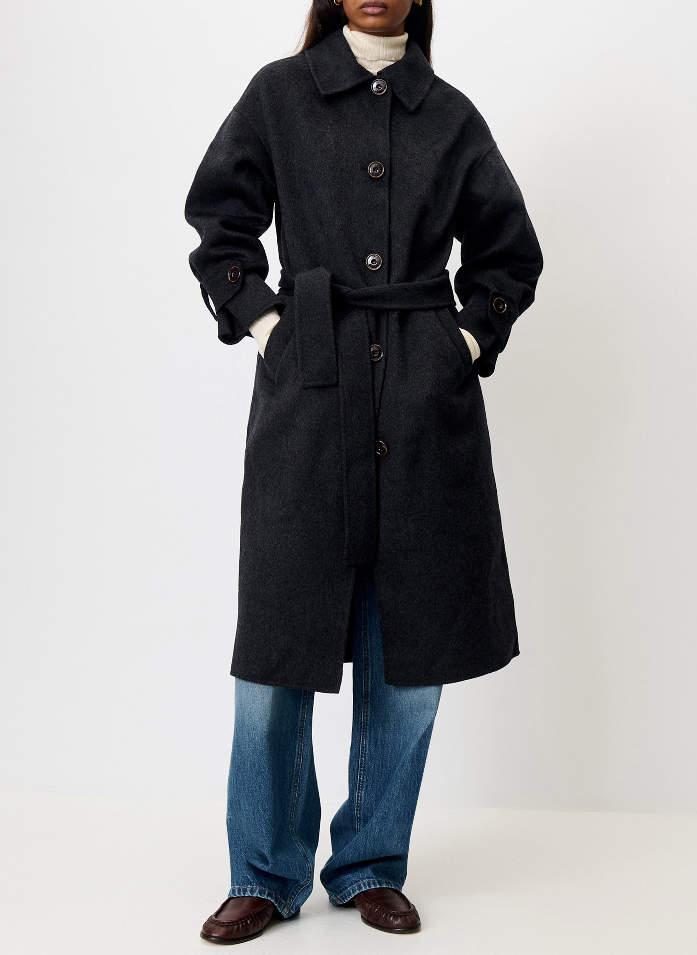 Manteau long ceinturé en laine mélangée oslo coat SESSUN Gris