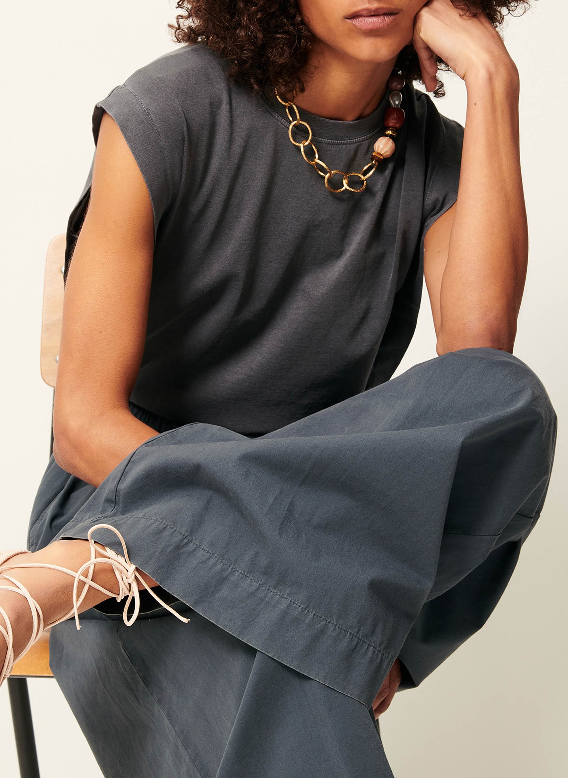 Tee-shirt col rond droit en coton bio orlando SESSUN Gris