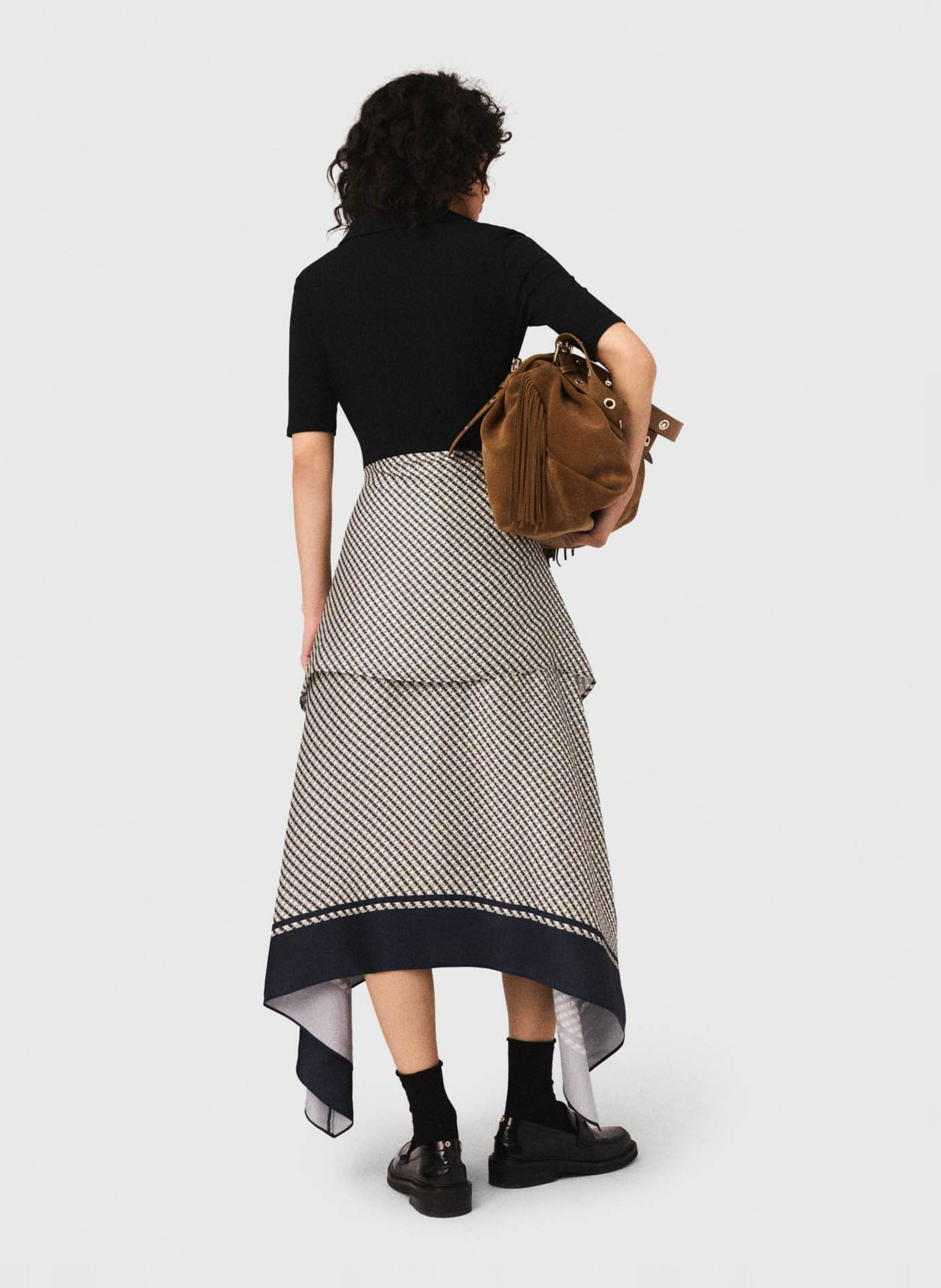 Robe midi bi-matière imprimée Beige