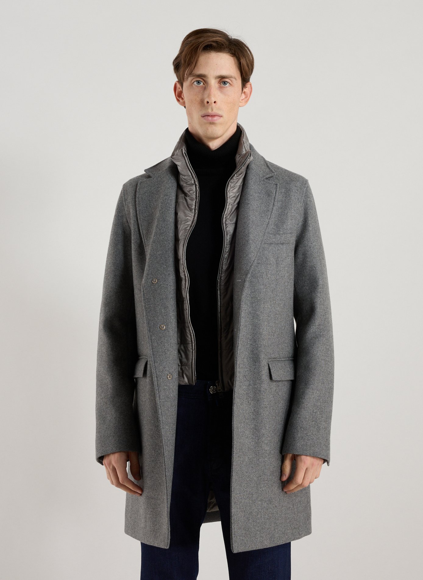Straight wool-blend coat with classic collar Grey by HERNO HERNO Straight wool-blend coat with classic collar Grey