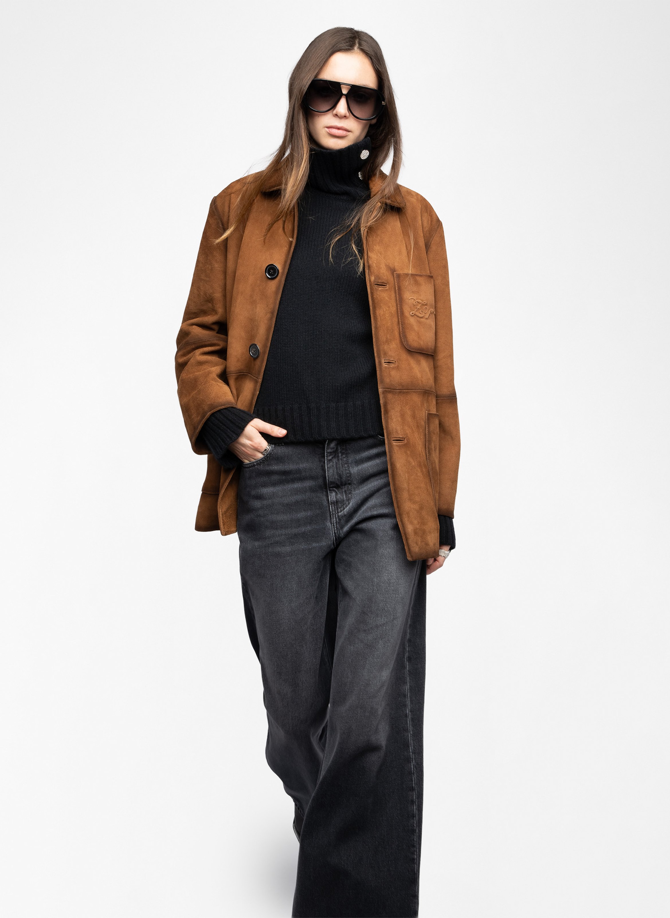 Blouson col classique en cuir venezia ZADIG&VOLTAIRE Marron