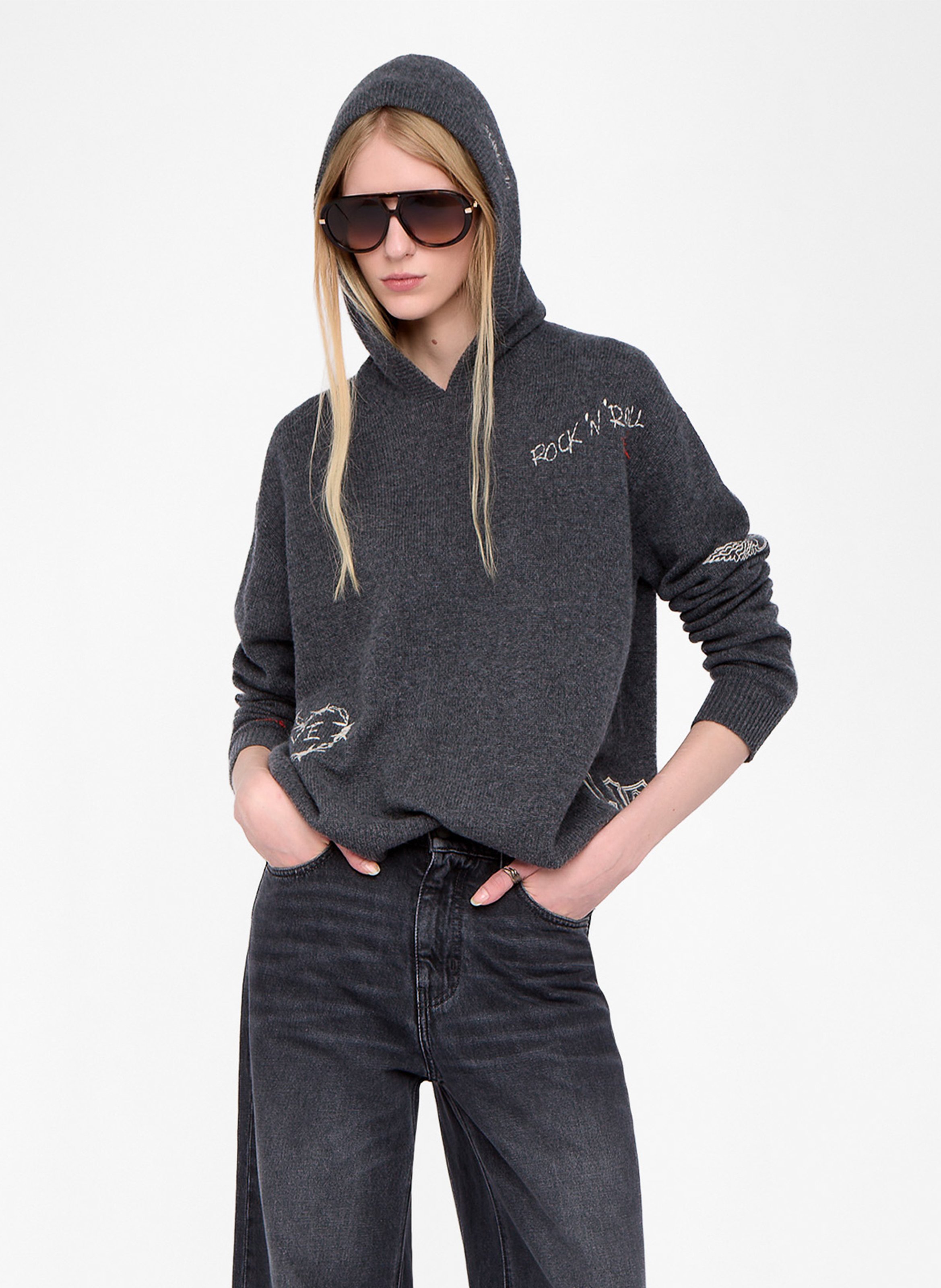 Sweatshirt à capuche en maille cachemire markyz ZADIG&VOLTAIRE Gris