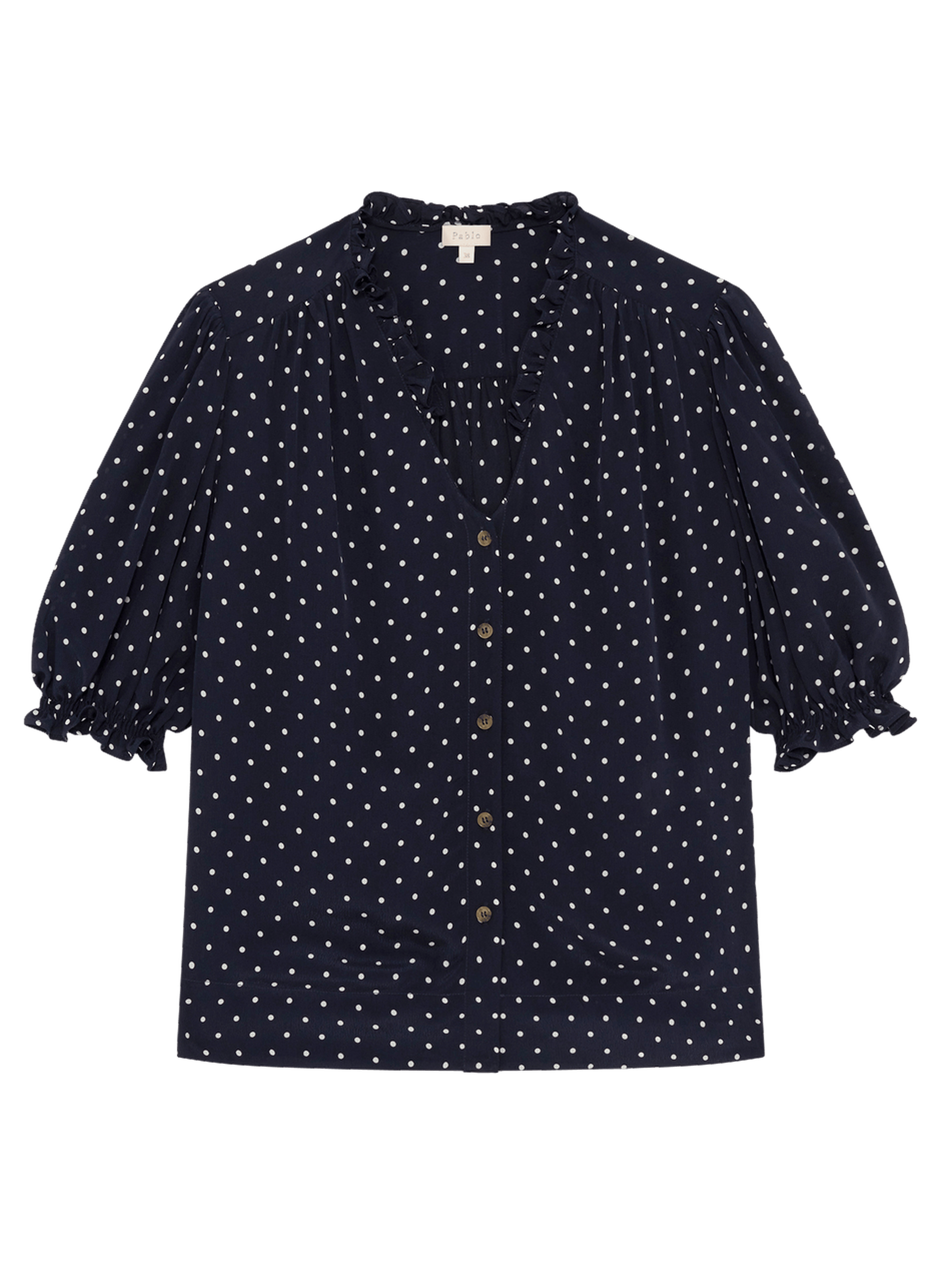 Chemise à pois et volants - caliee PABLO Bleu