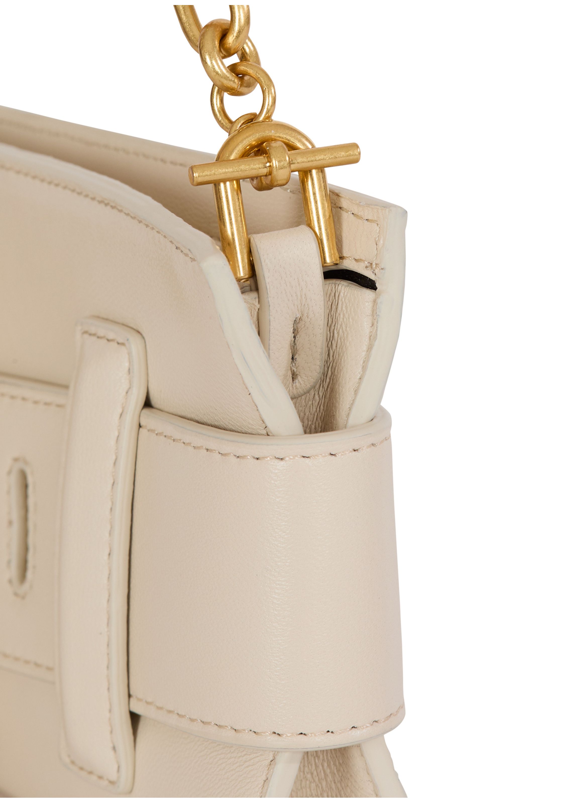 Pochette anthem en cuir d’agneau et émail BALMAIN Beige