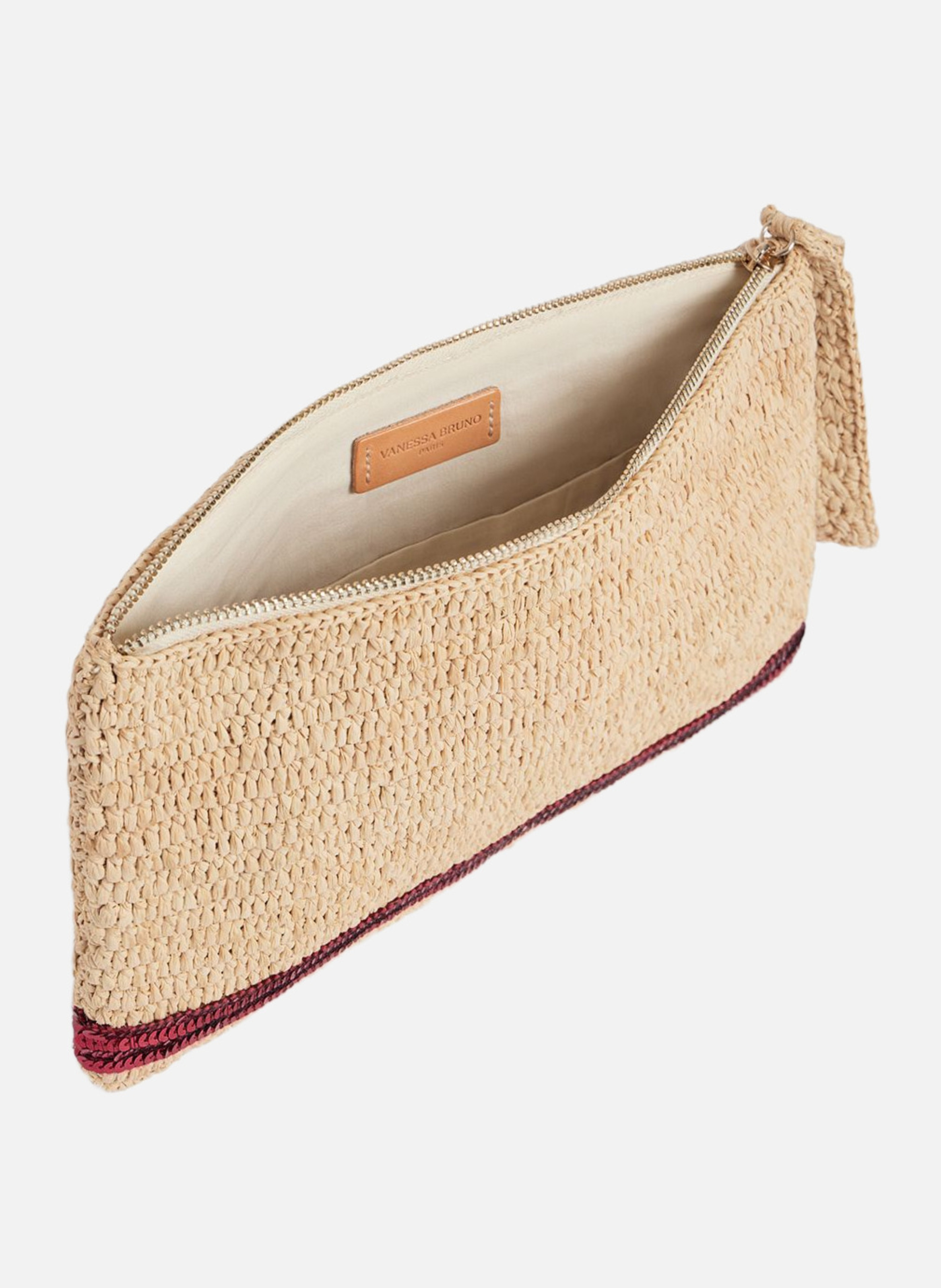 Pochette zippée en raphia Rose