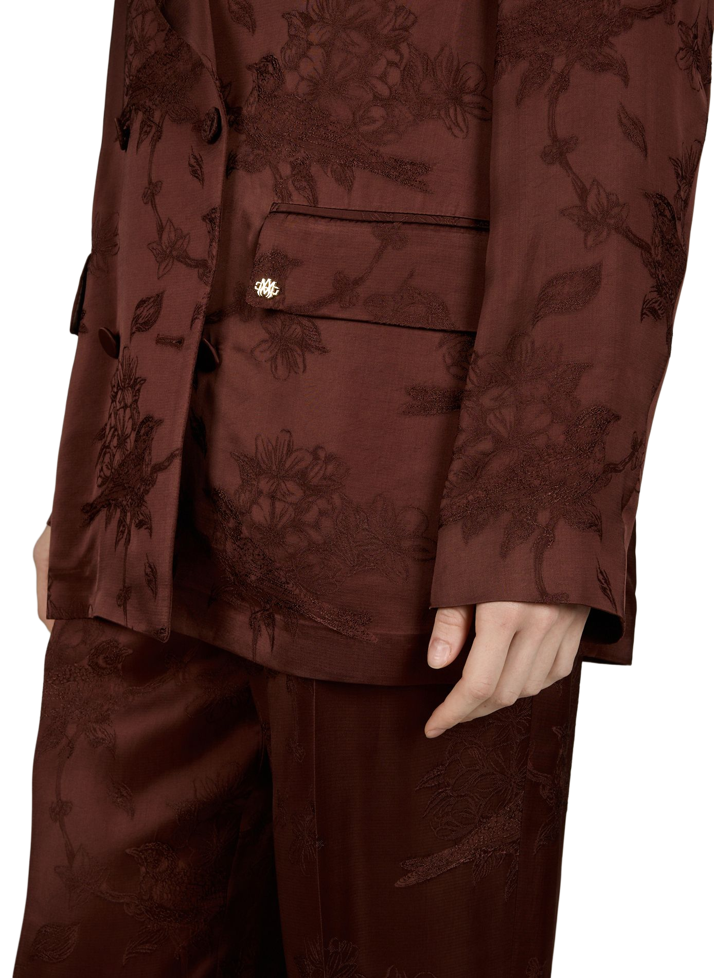 Blazer col tailleur broderies florales et oiseaux AMIRI Marron