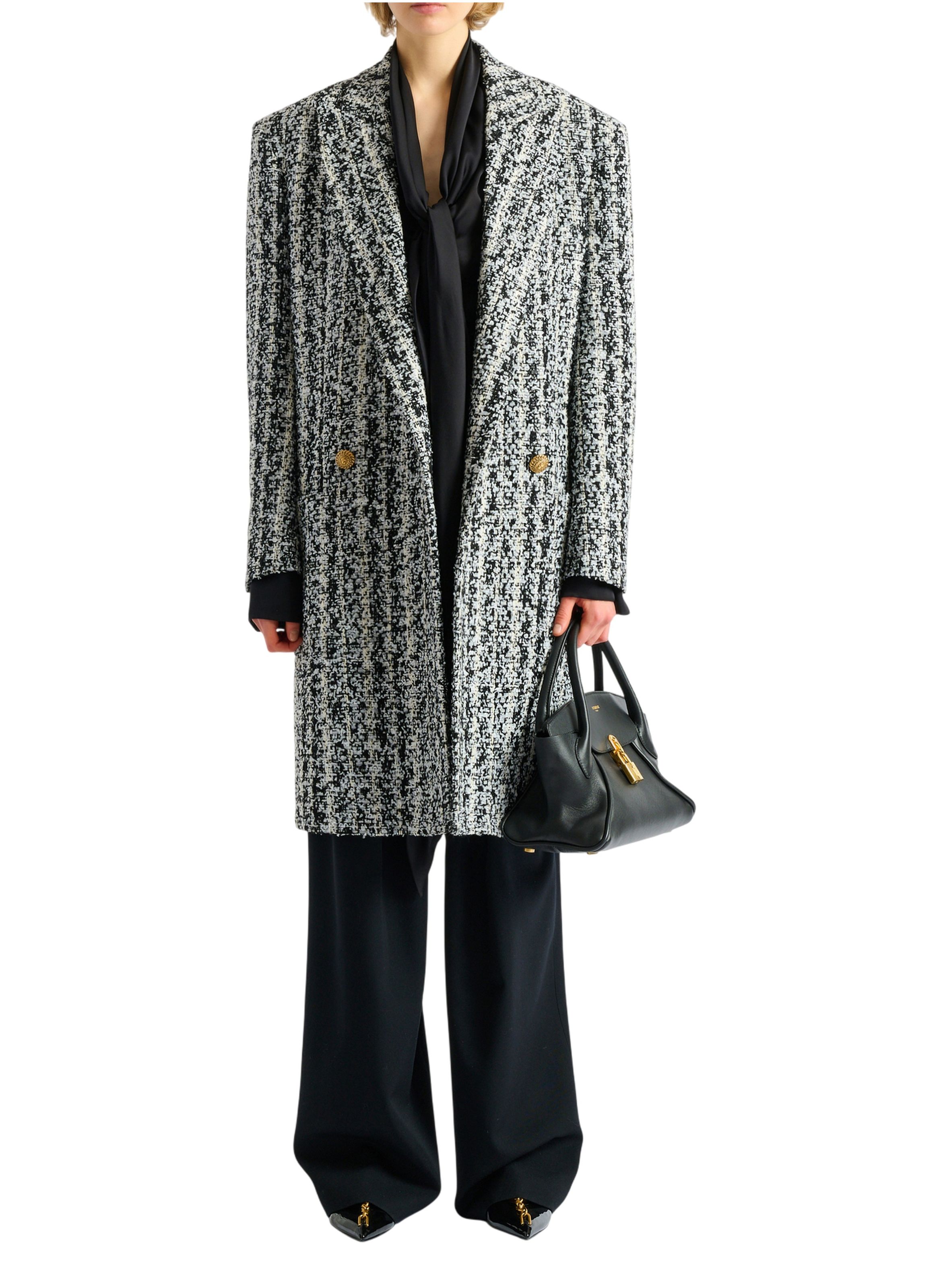 Manteau long en tweed BALMAIN Noir