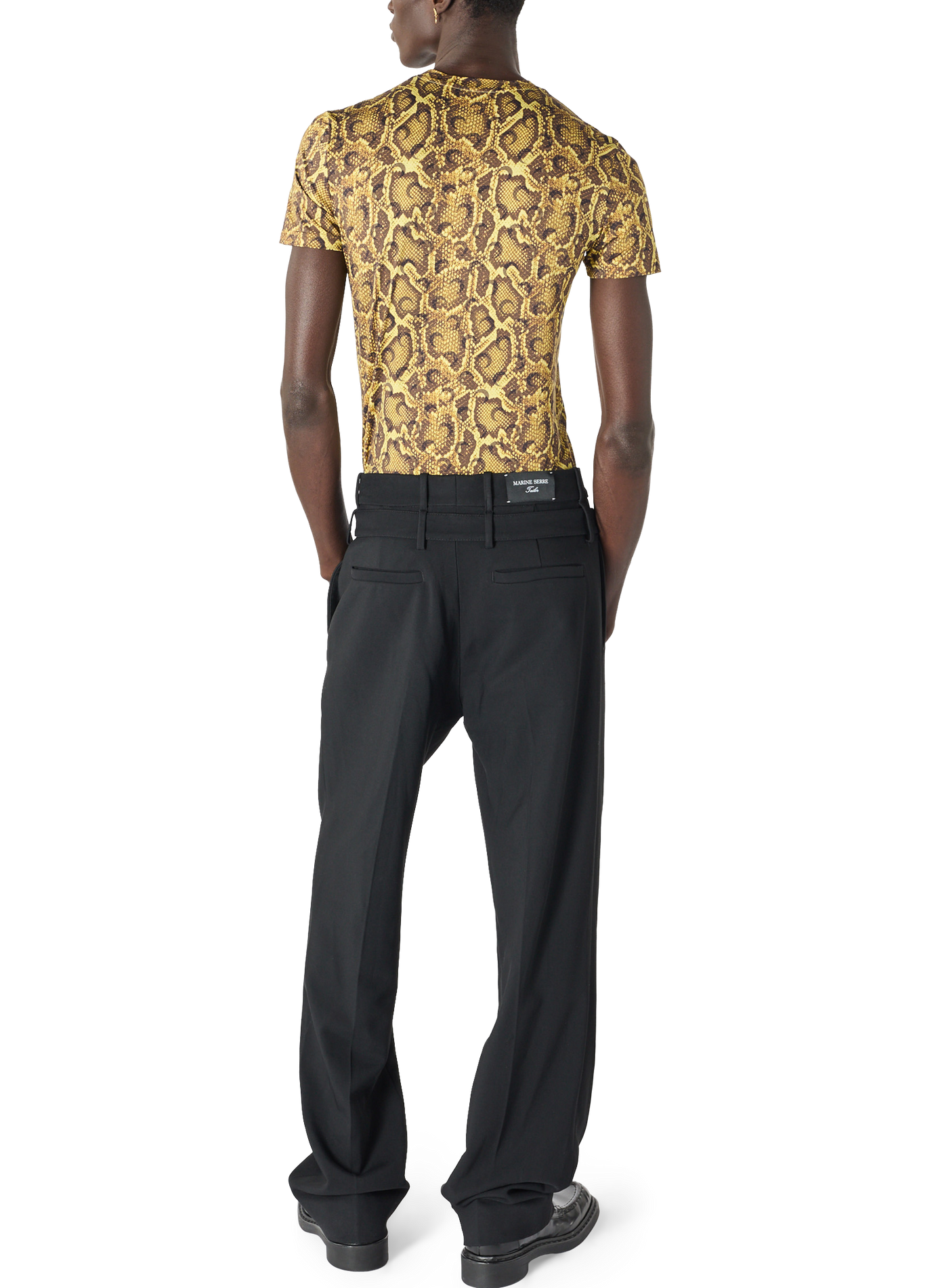 Pantalon tailleur ceinturé en serge de laine MARINE SERRE Noir