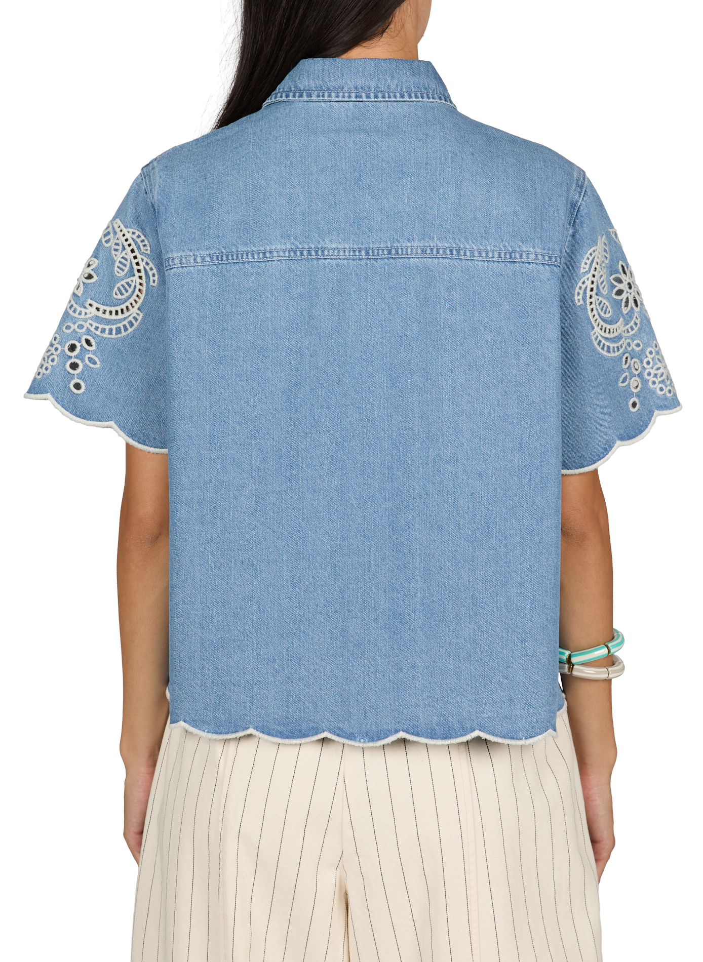Kurzarm-Denimhemd aus Baumwolle OBJECT Blau