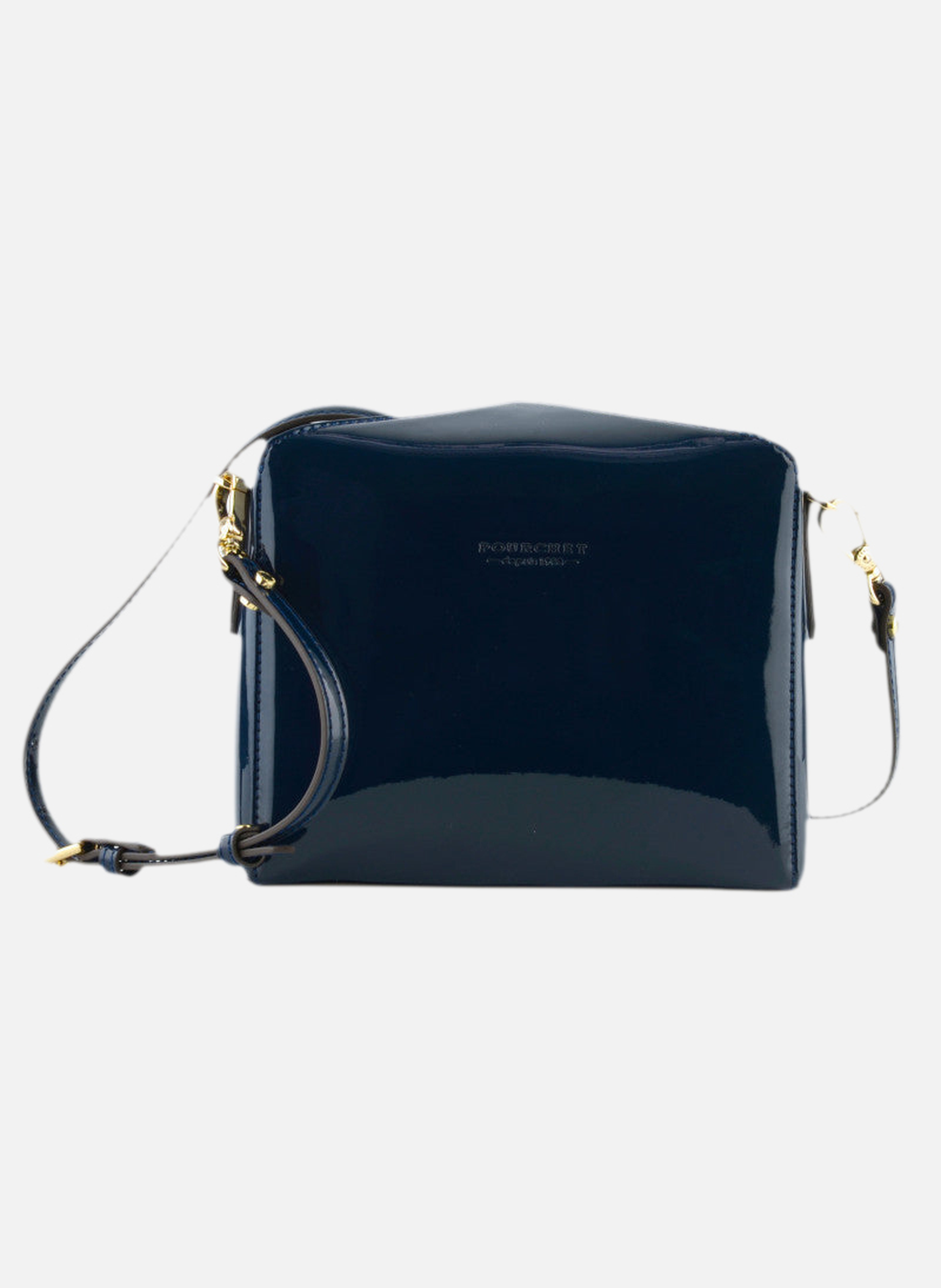 Cassetta vernis | sac porté épaule en cuir de vachette | Bleu POURCHET Femme