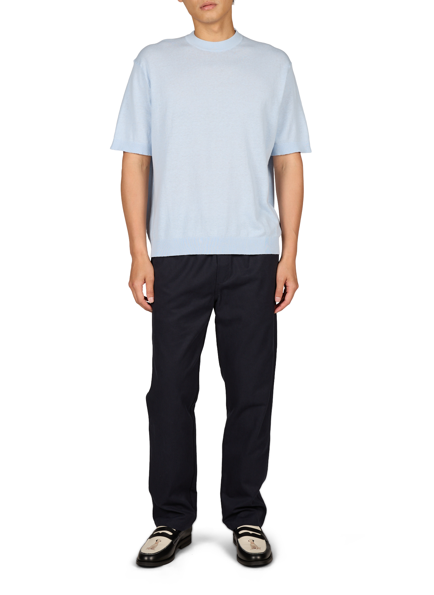 Kurzarm-T-Shirt aus Baumwolle und Leinen SELECTED Blau