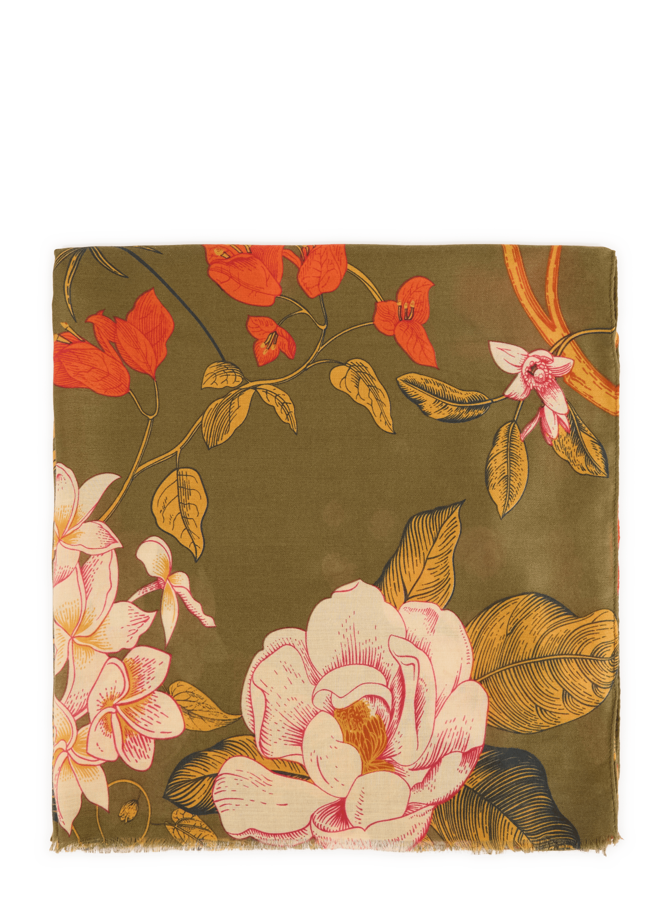 Floral Patterned Scarf AU PRINTEMPS PARIS Khaki