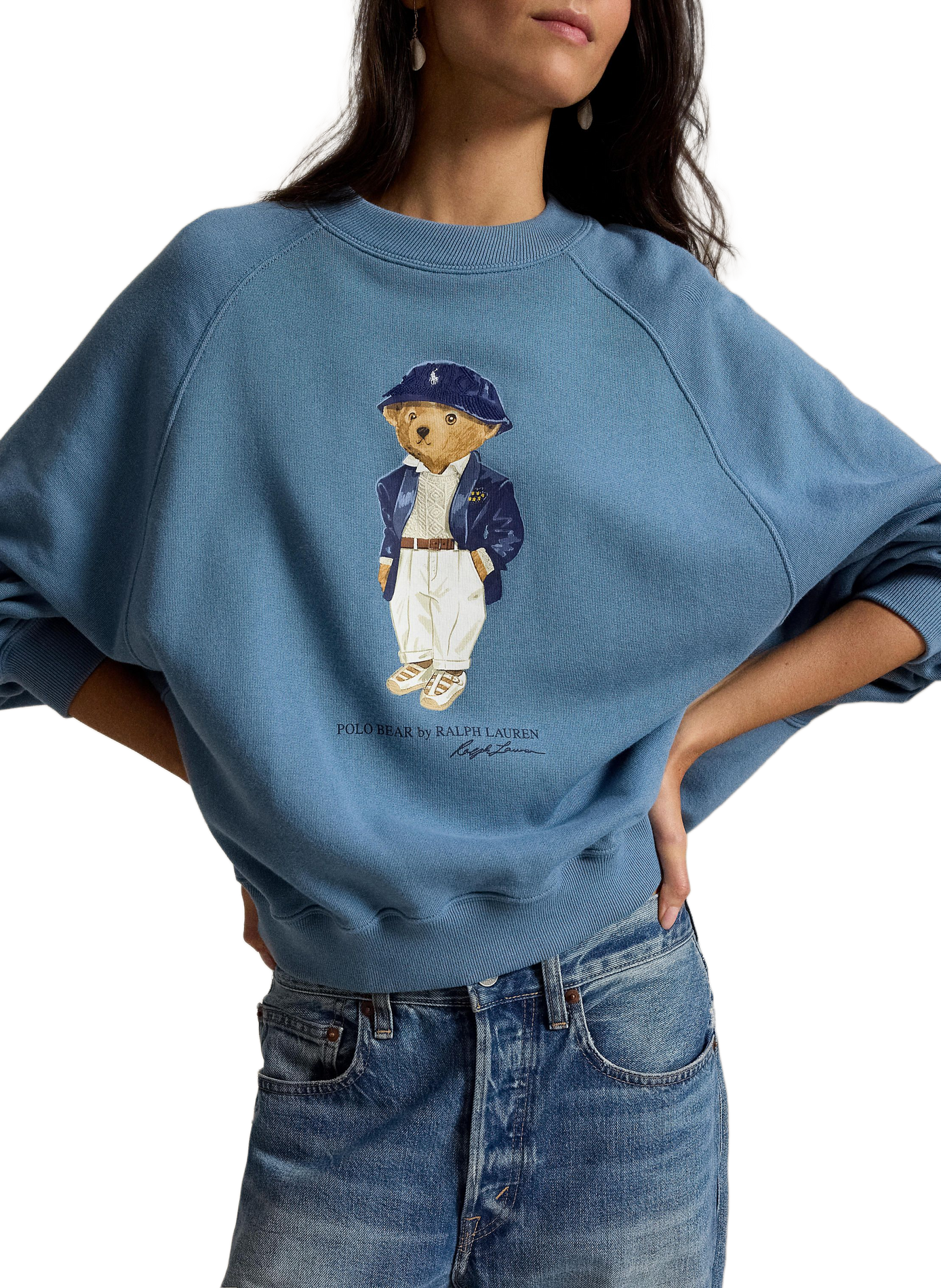 Rechte sweater met ronde hals en zeefdruk in gemengd katoen POLO RALPH LAUREN Blauw
