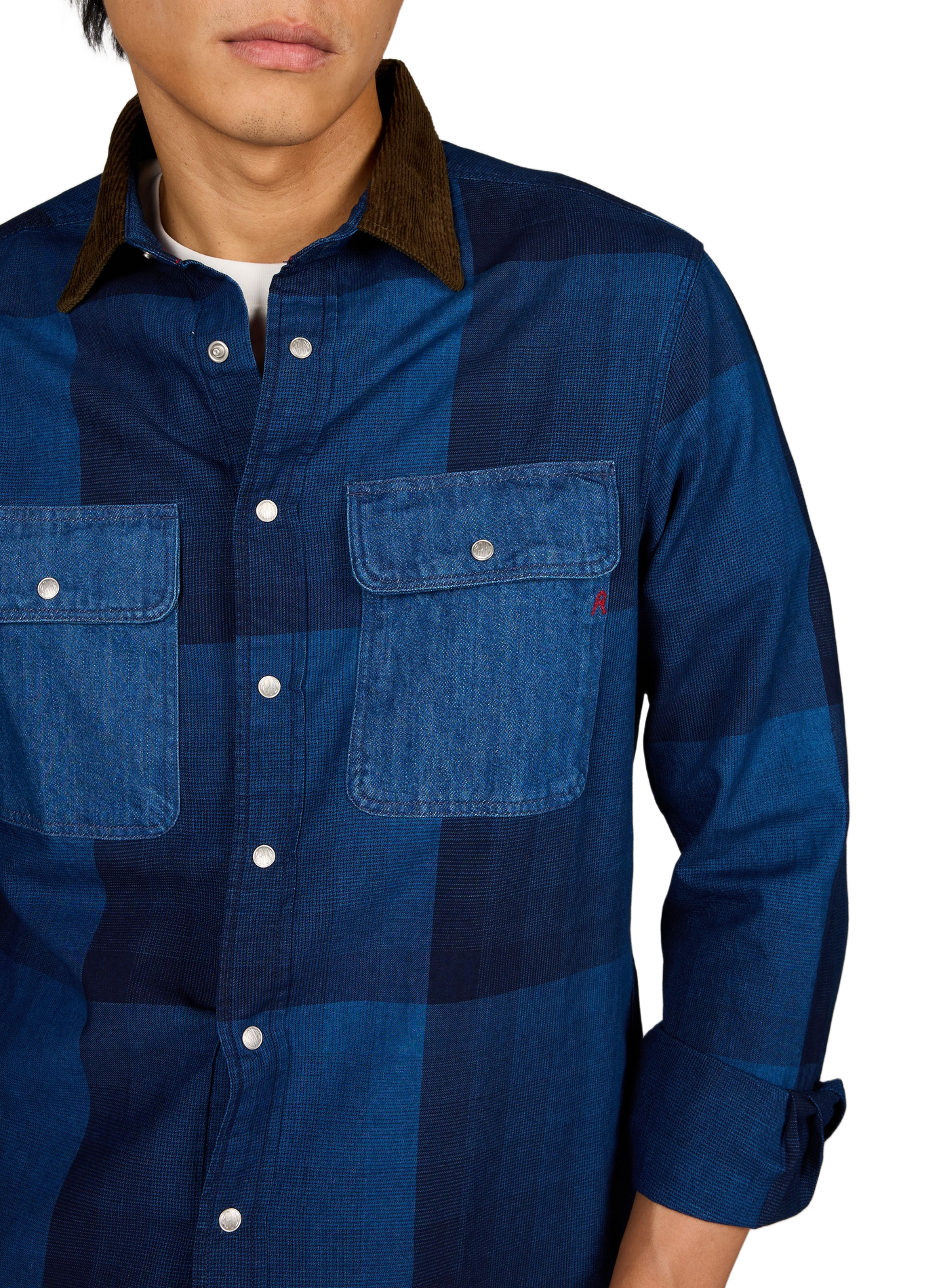 Chemise à carreaux et col en velours côtelé en coton REPLAY Bleu