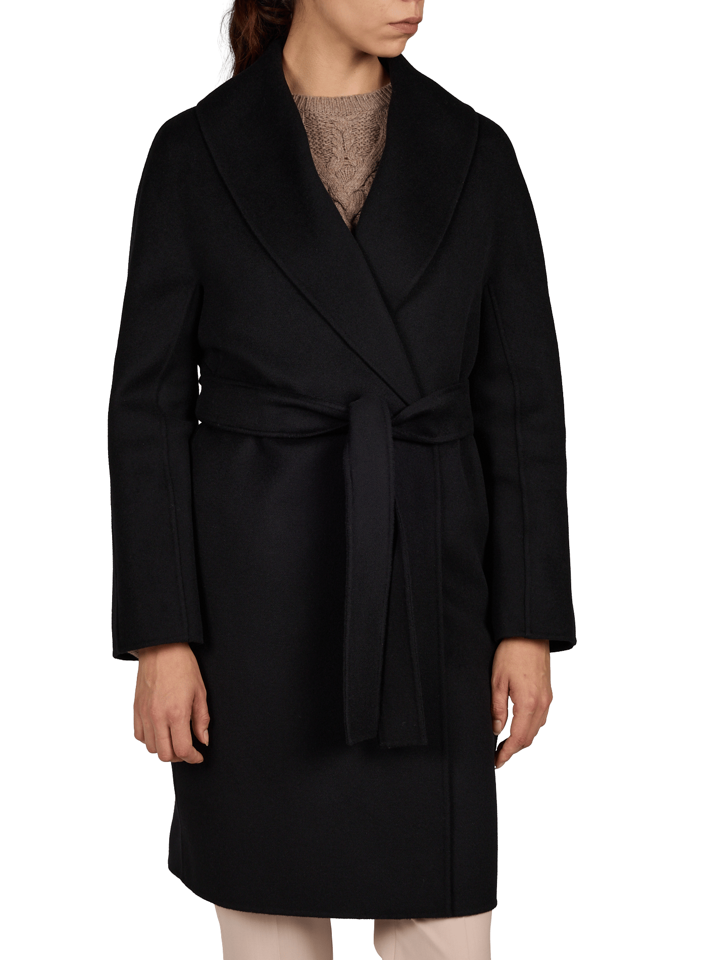 Manteau à col châle ceinturé en laine mélangée MAX MARA STUDIO Noir