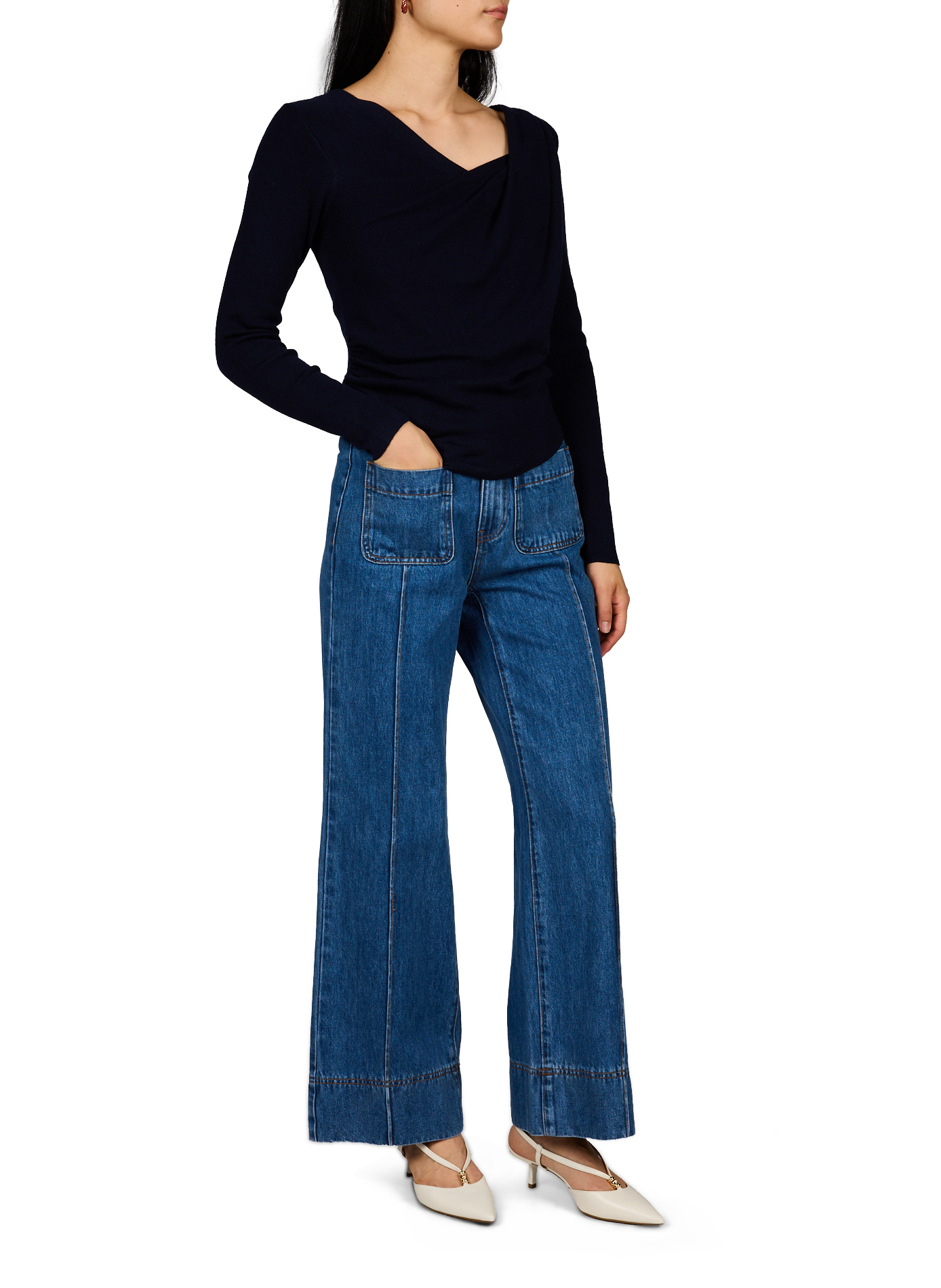 Angepasster Pullover mit gerafftem Kragen SUNCOO Blau