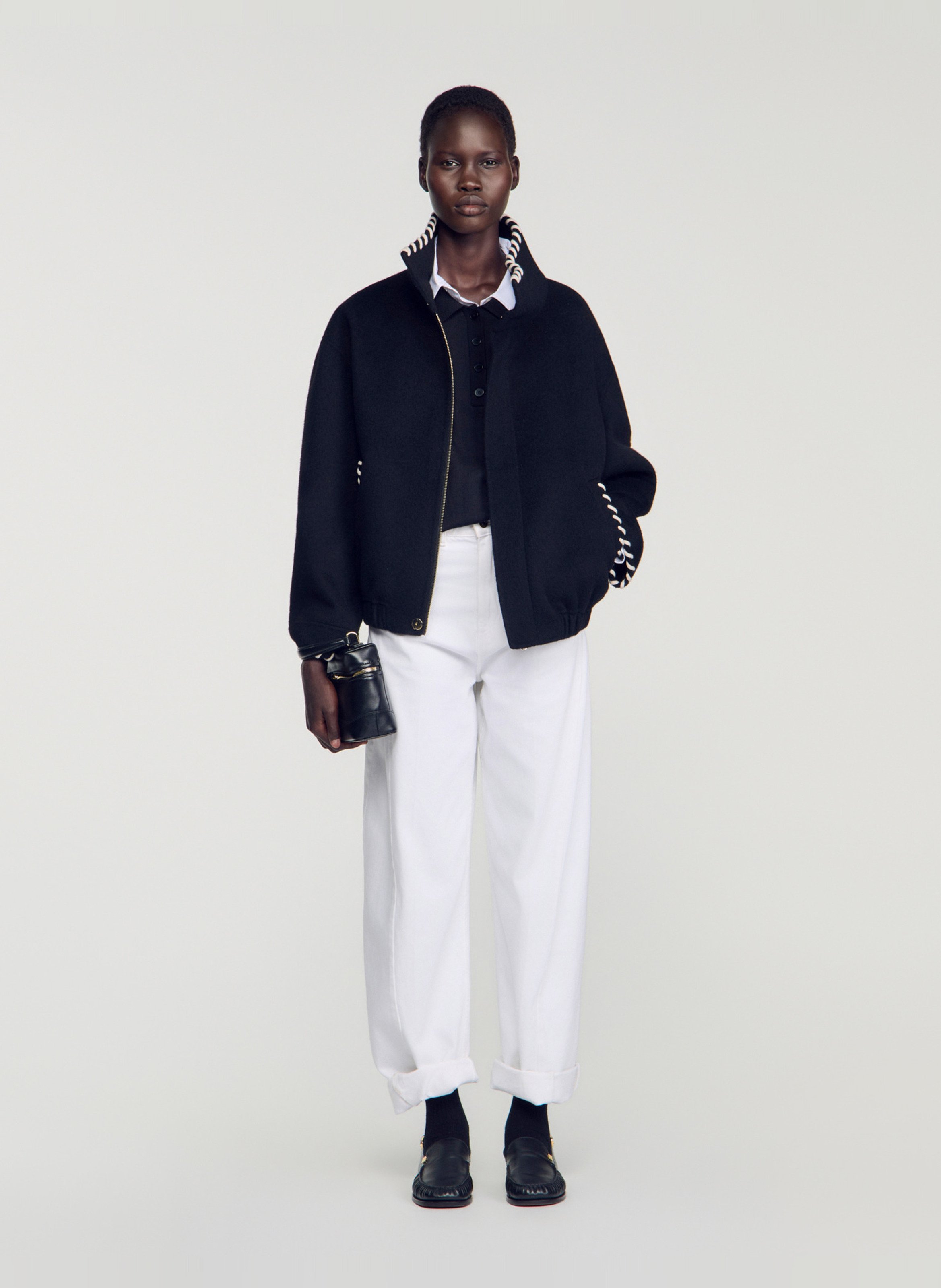 Veste col montant en laine SANDRO Noir