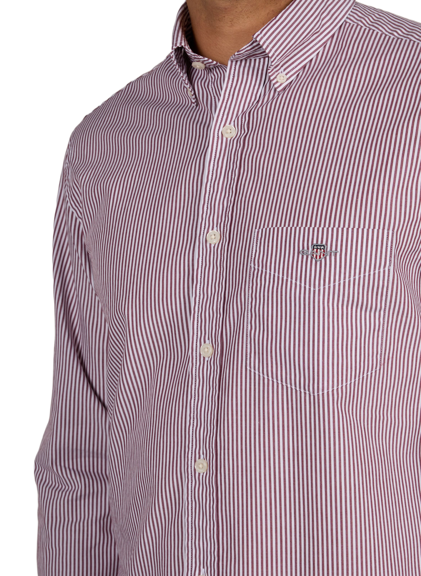 Regular-fit shirt with American collar in striped cotton. GANT Red