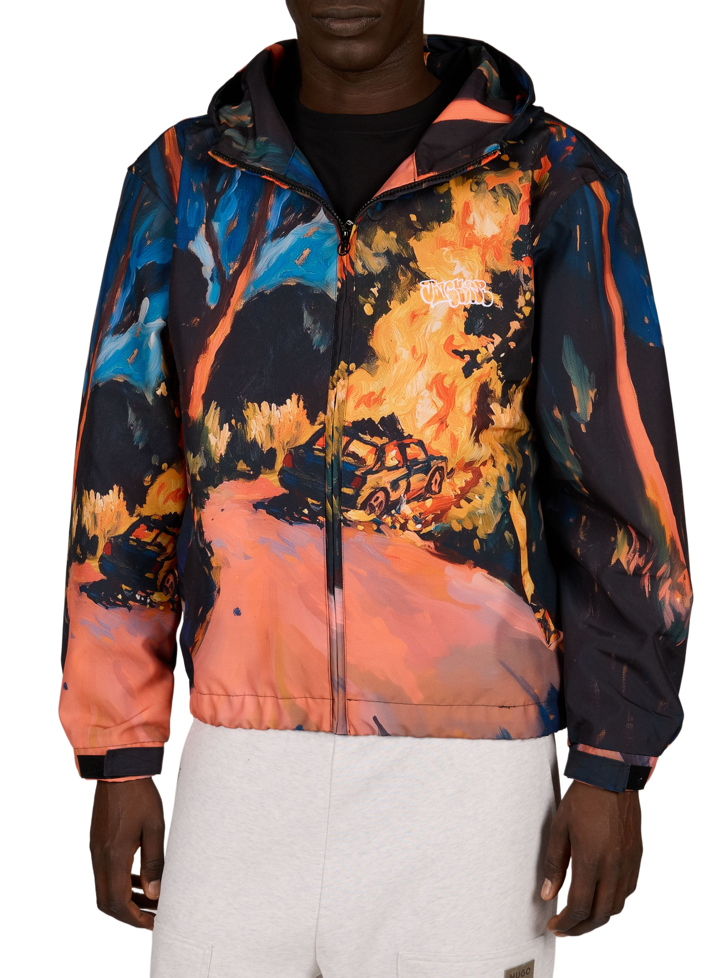 Printed hooded jacket JACKER. Black