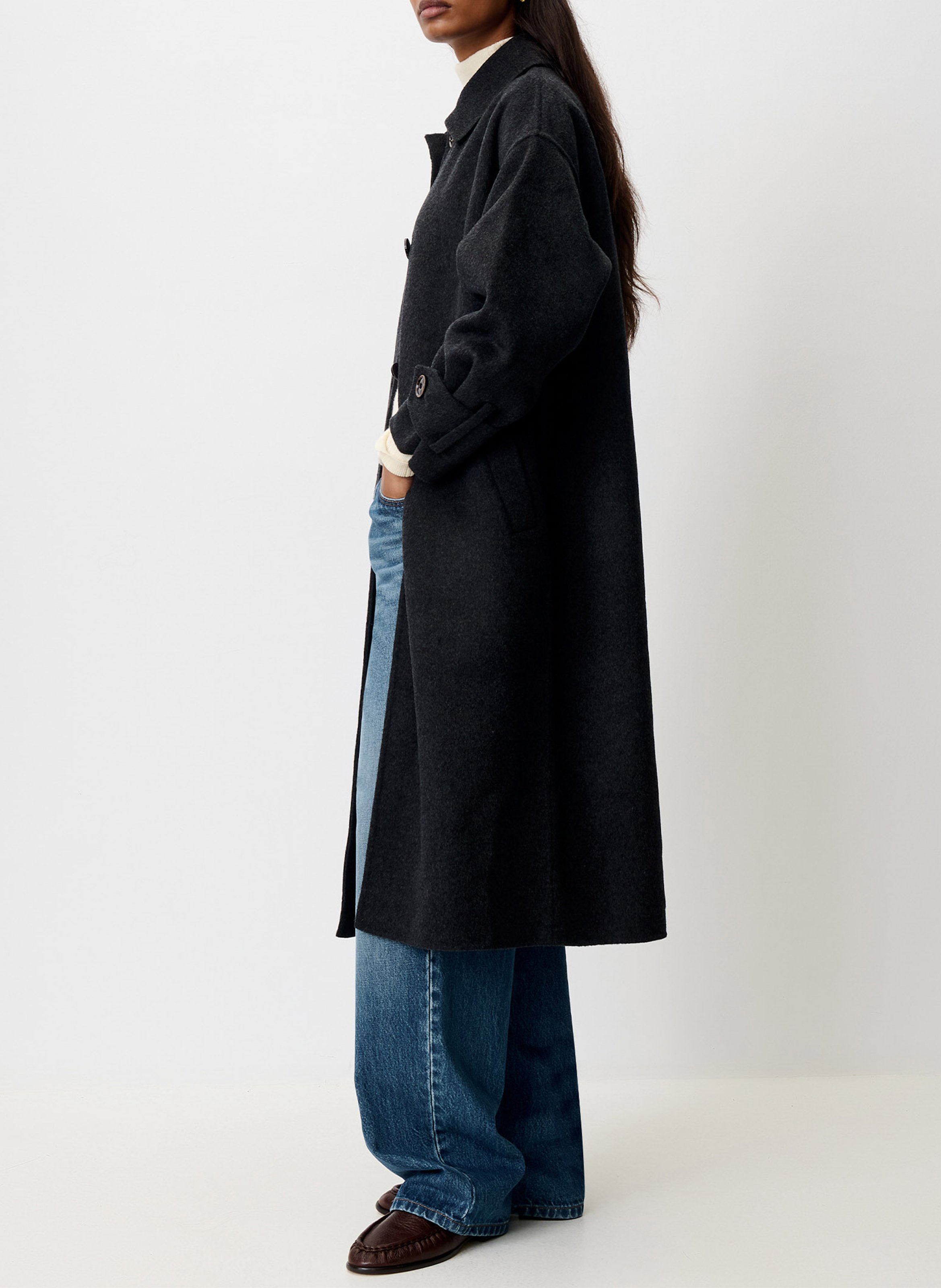 Manteau long ceinturé en laine mélangée oslo coat SESSUN Gris