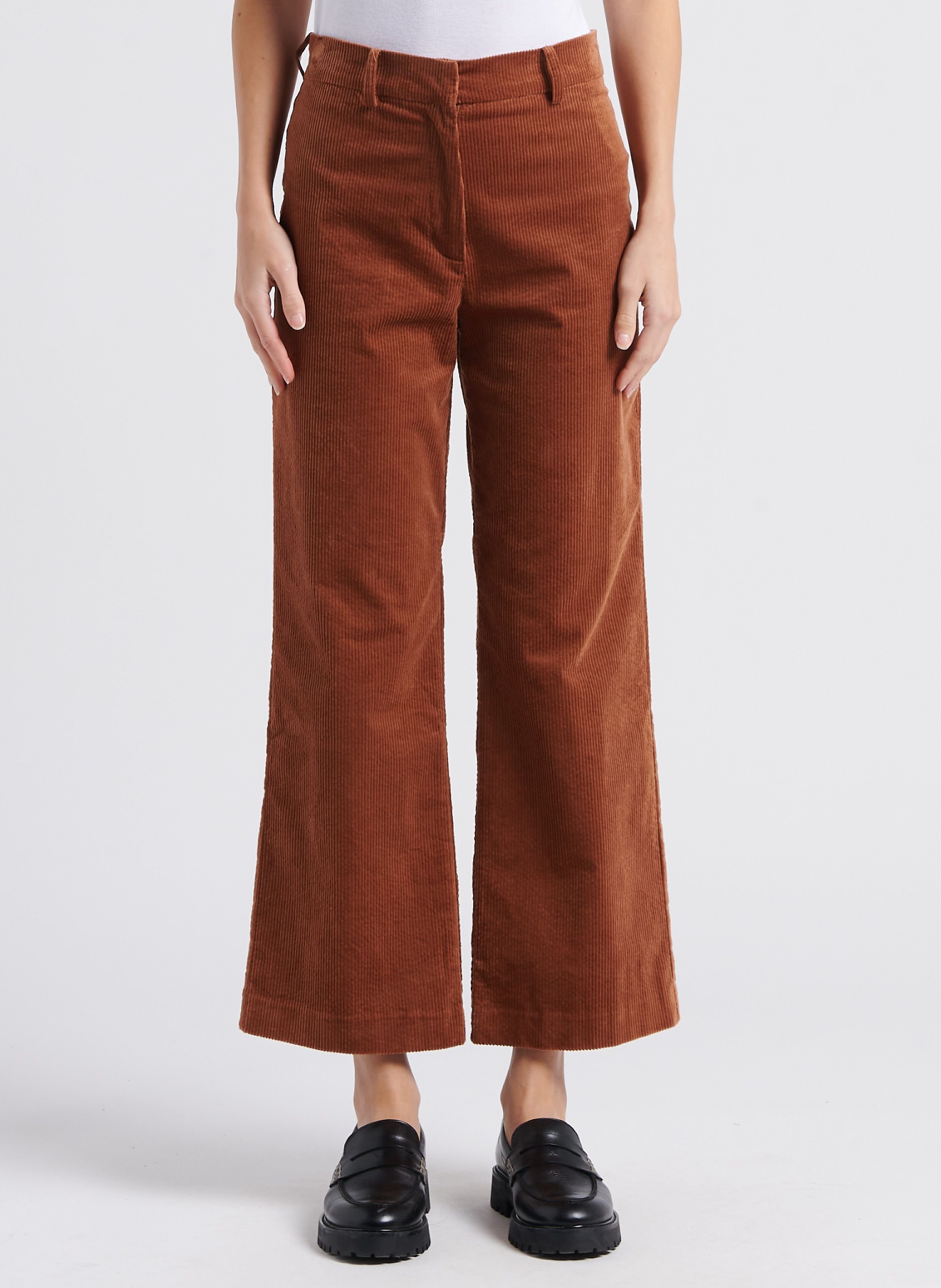 Pantalon taille haute droit en coton charlie Marron