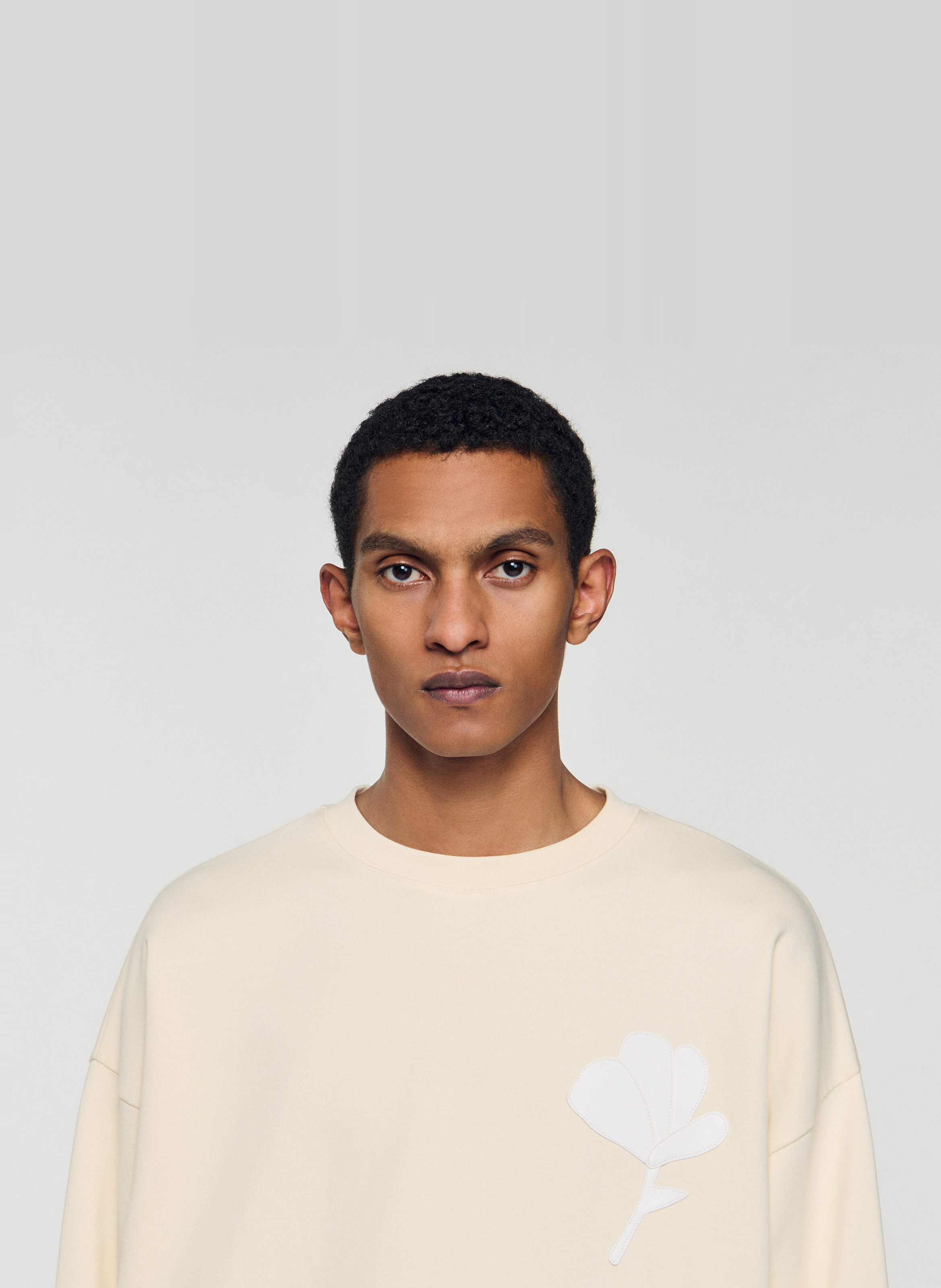 Sweat col rond en coton Beige