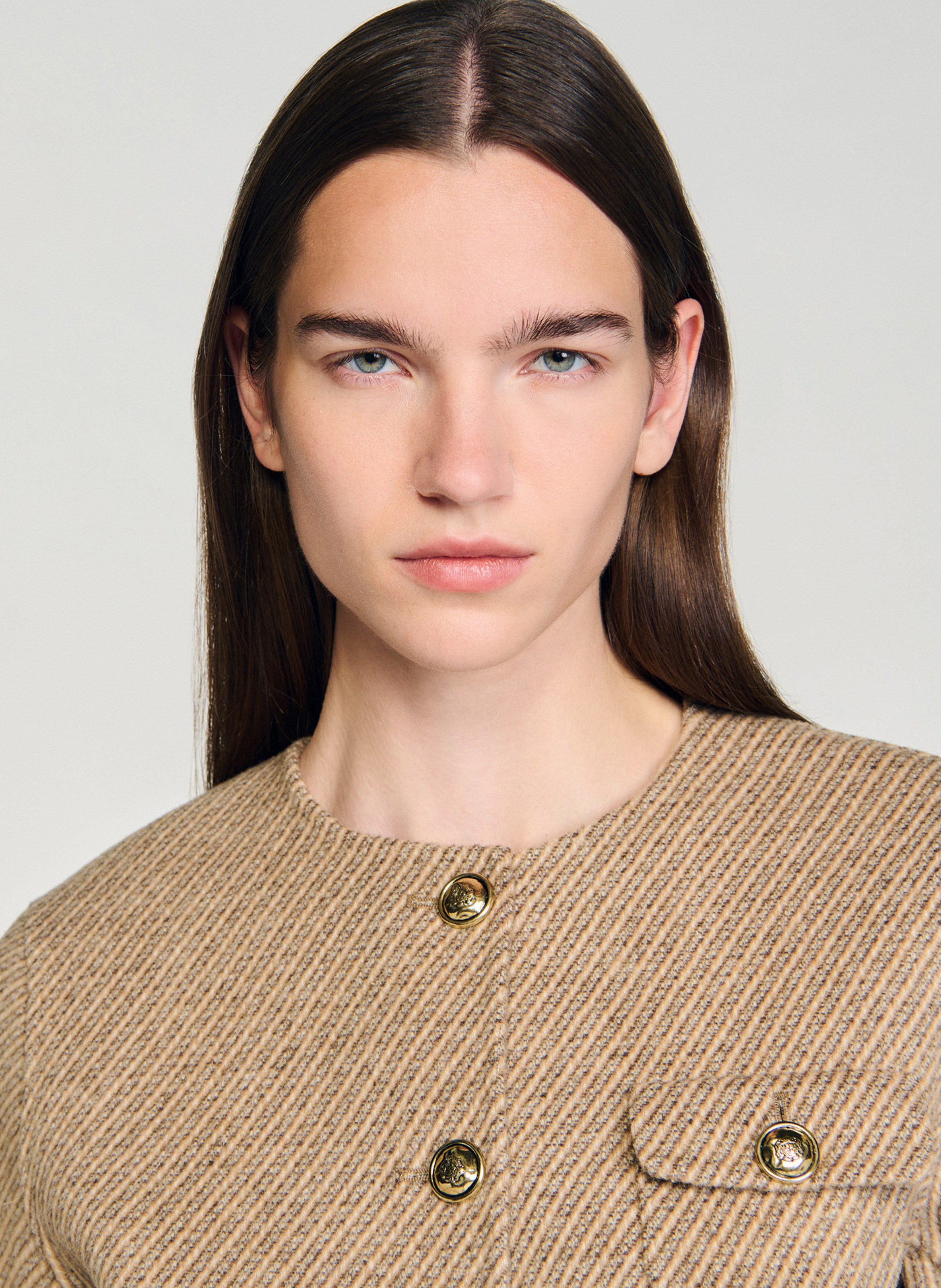 Veste col rond en laine mélangée SANDRO Beige