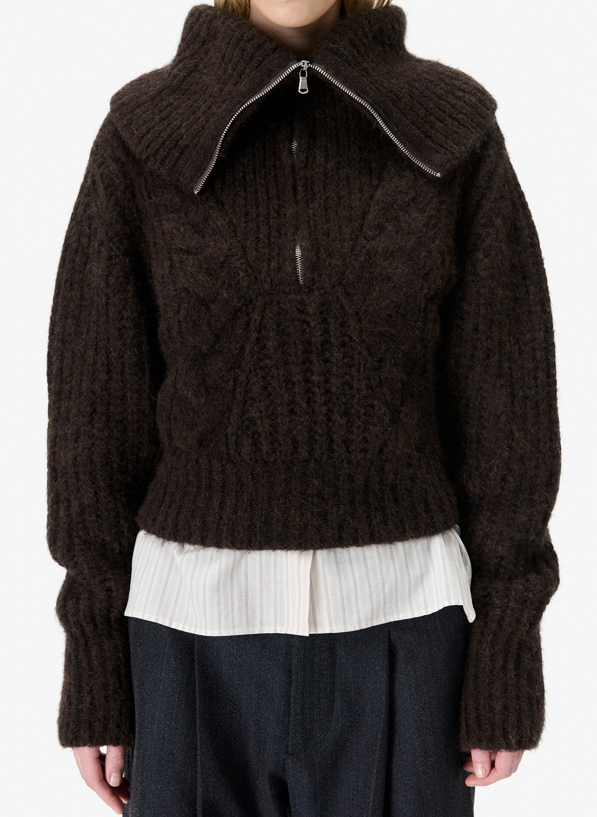Pull col zippé en maille unie swana IRO Marron