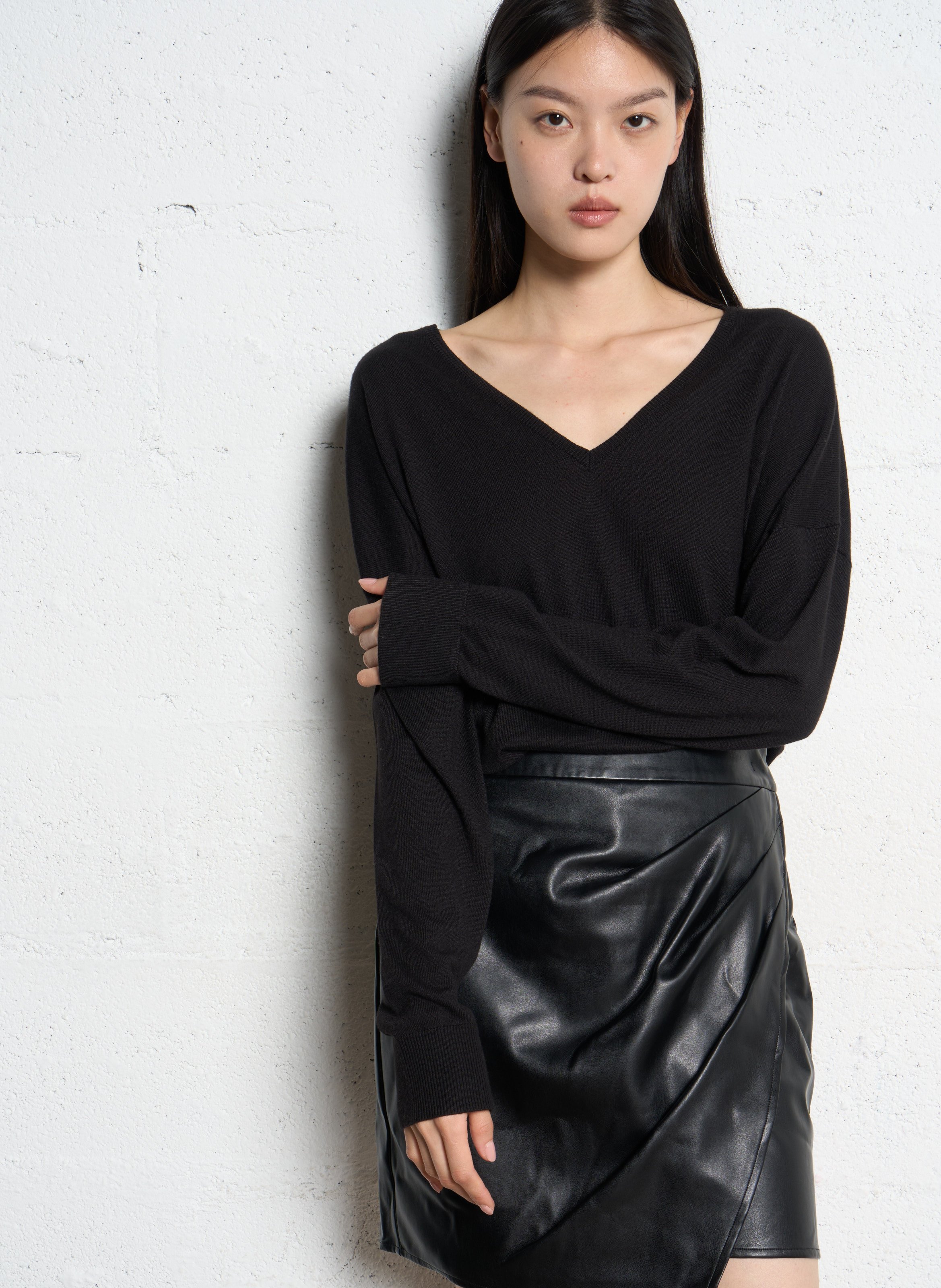 Pull ample uni manches longues IKKS Noir