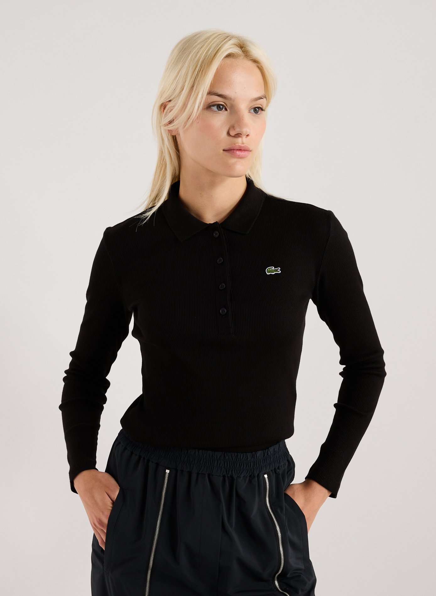 LACOSTE Polo à manches longues en coton Noir