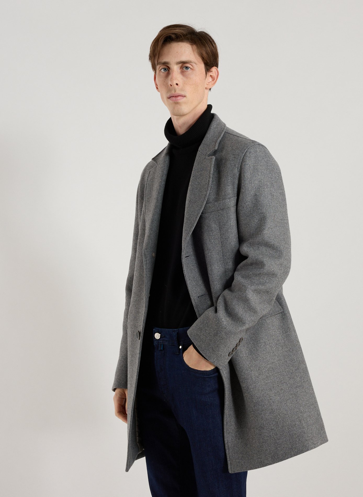 Straight wool-blend coat with classic collar HERNO Grey