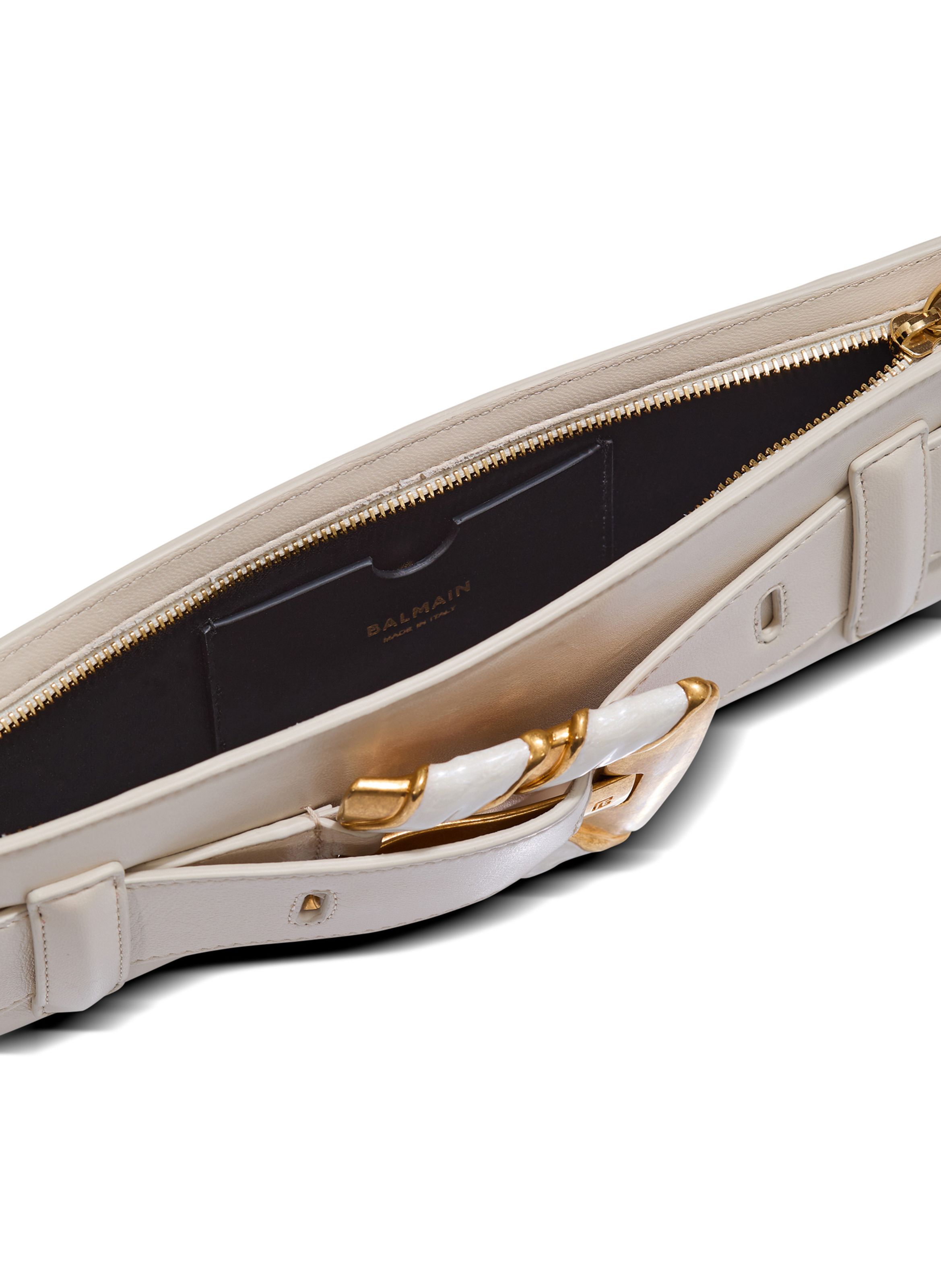 Pochette anthem en cuir d’agneau et émail BALMAIN Beige