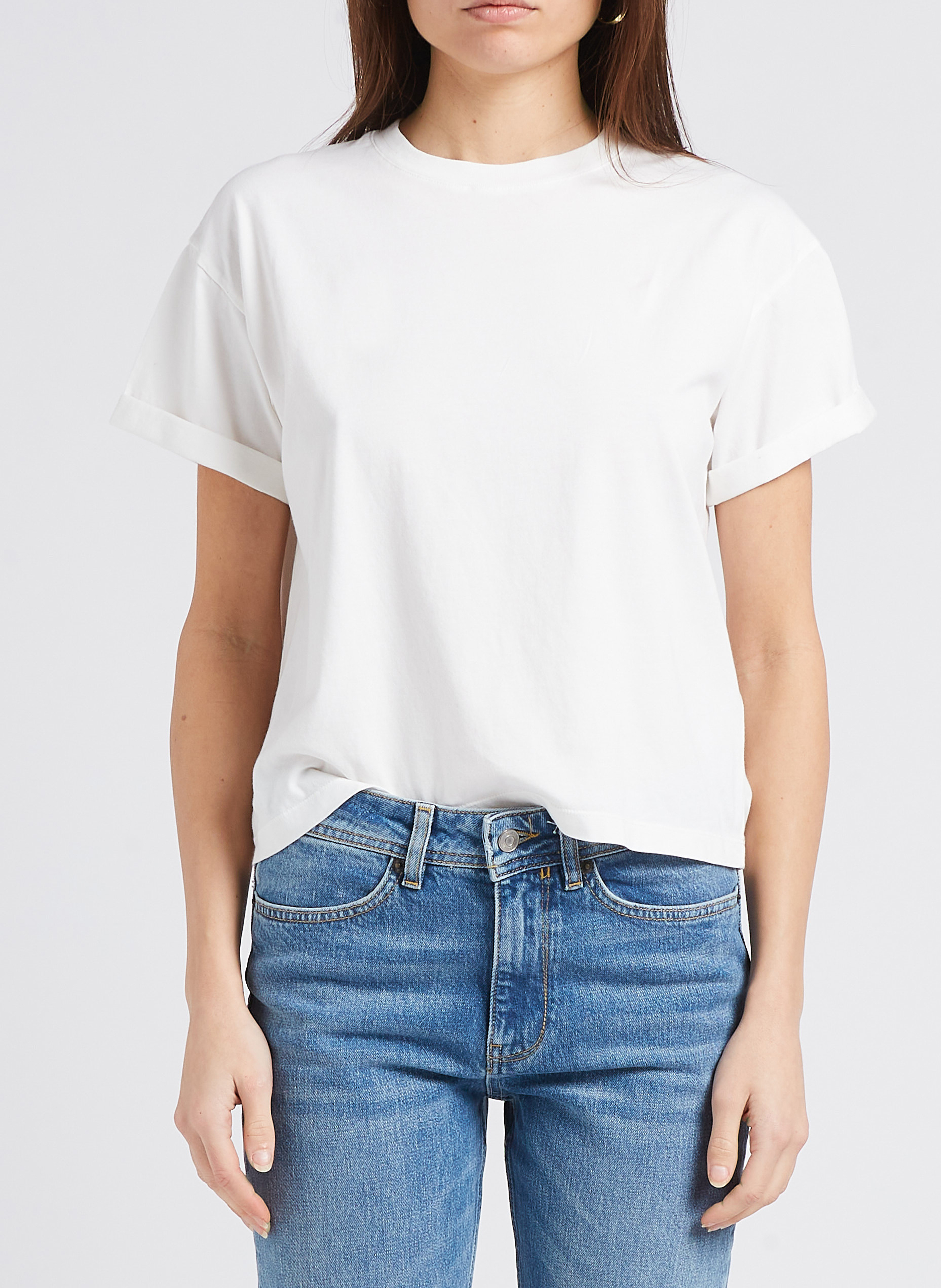 Tee-shirt droit col rond en coton rosie Beige