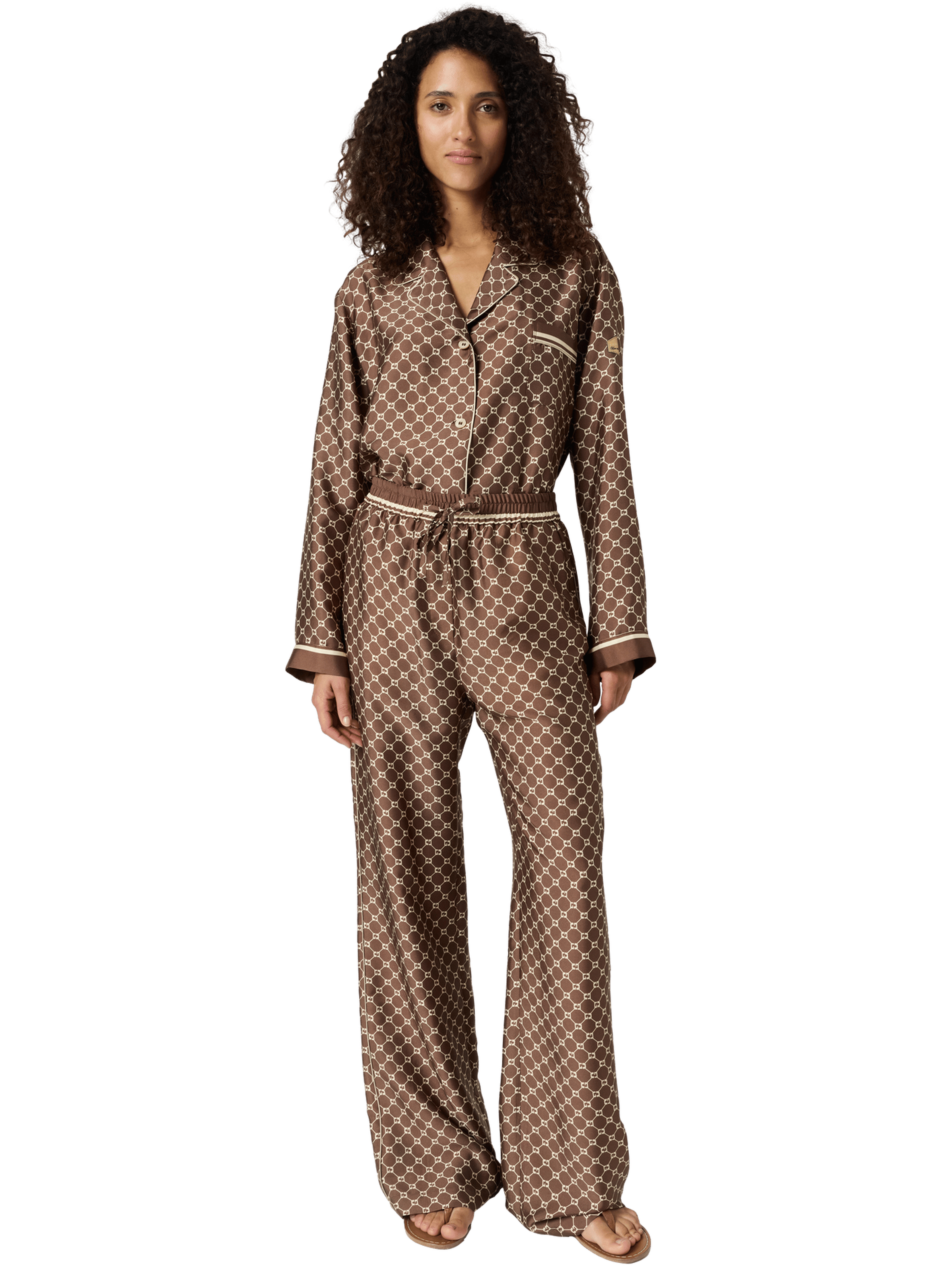 Pantalon satiné à monogramme - clery Marron