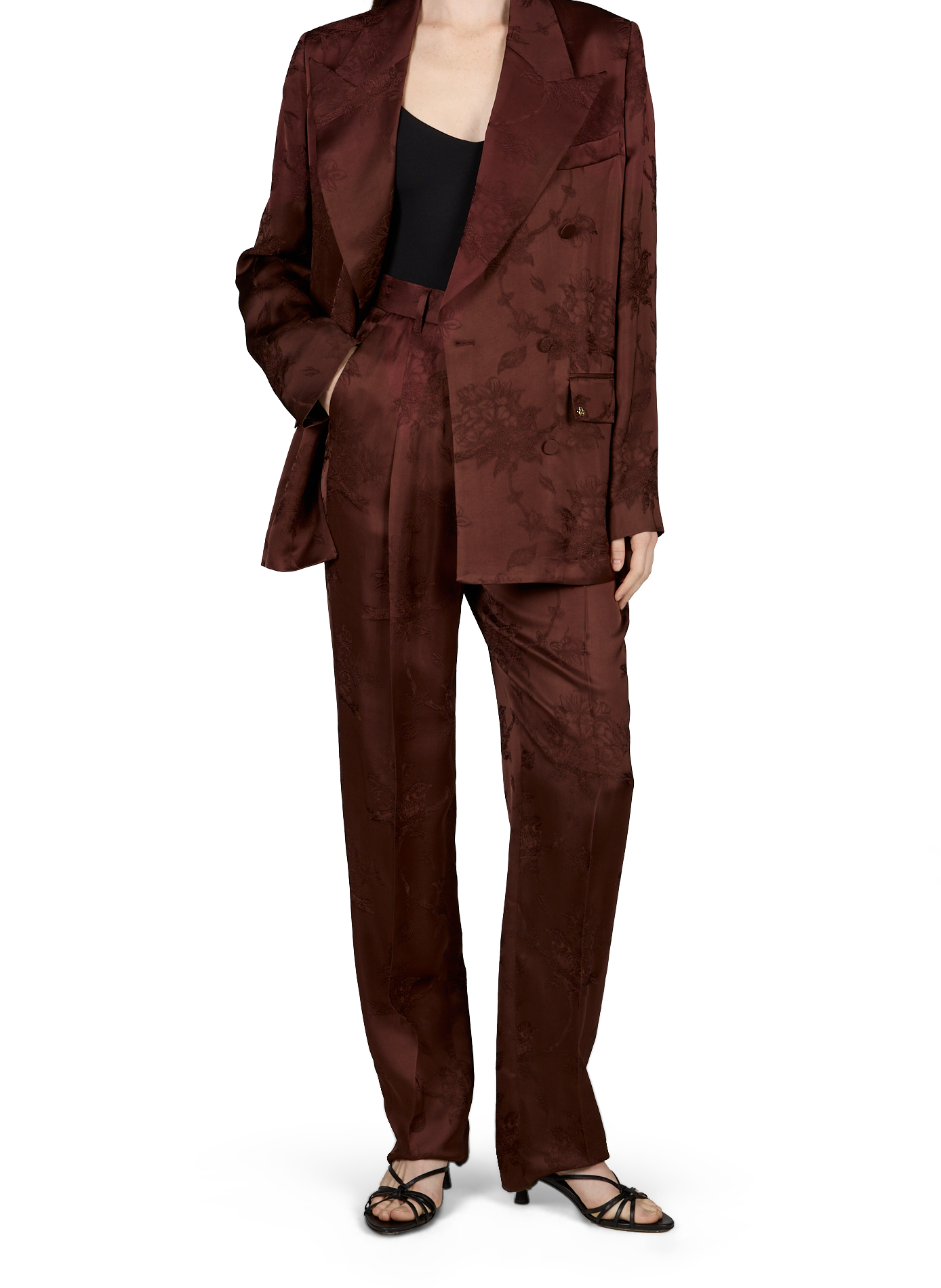 Blazer col tailleur broderies florales et oiseaux AMIRI Marron