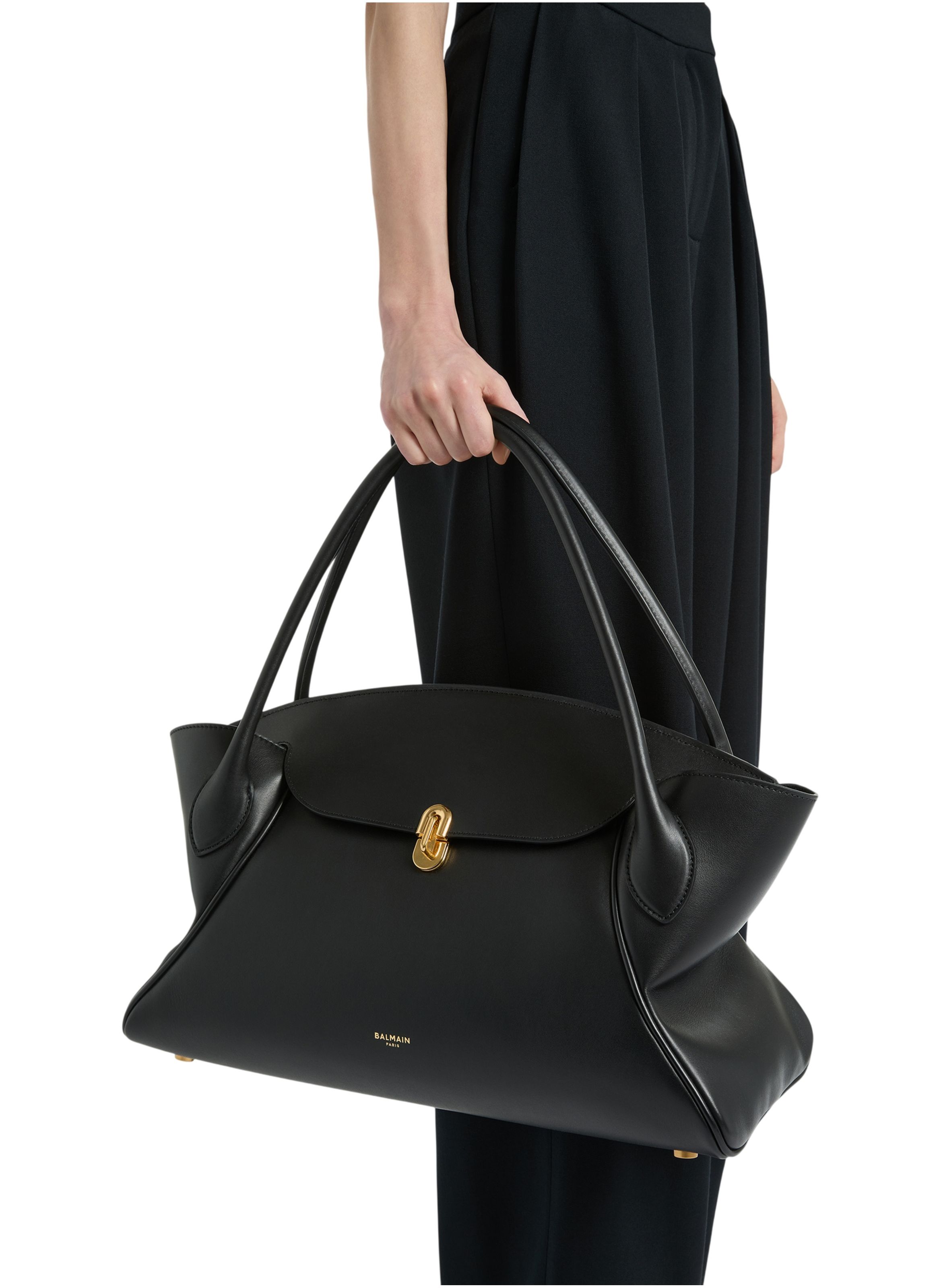 Sac pulse day medium en cuir lisse BALMAIN Noir