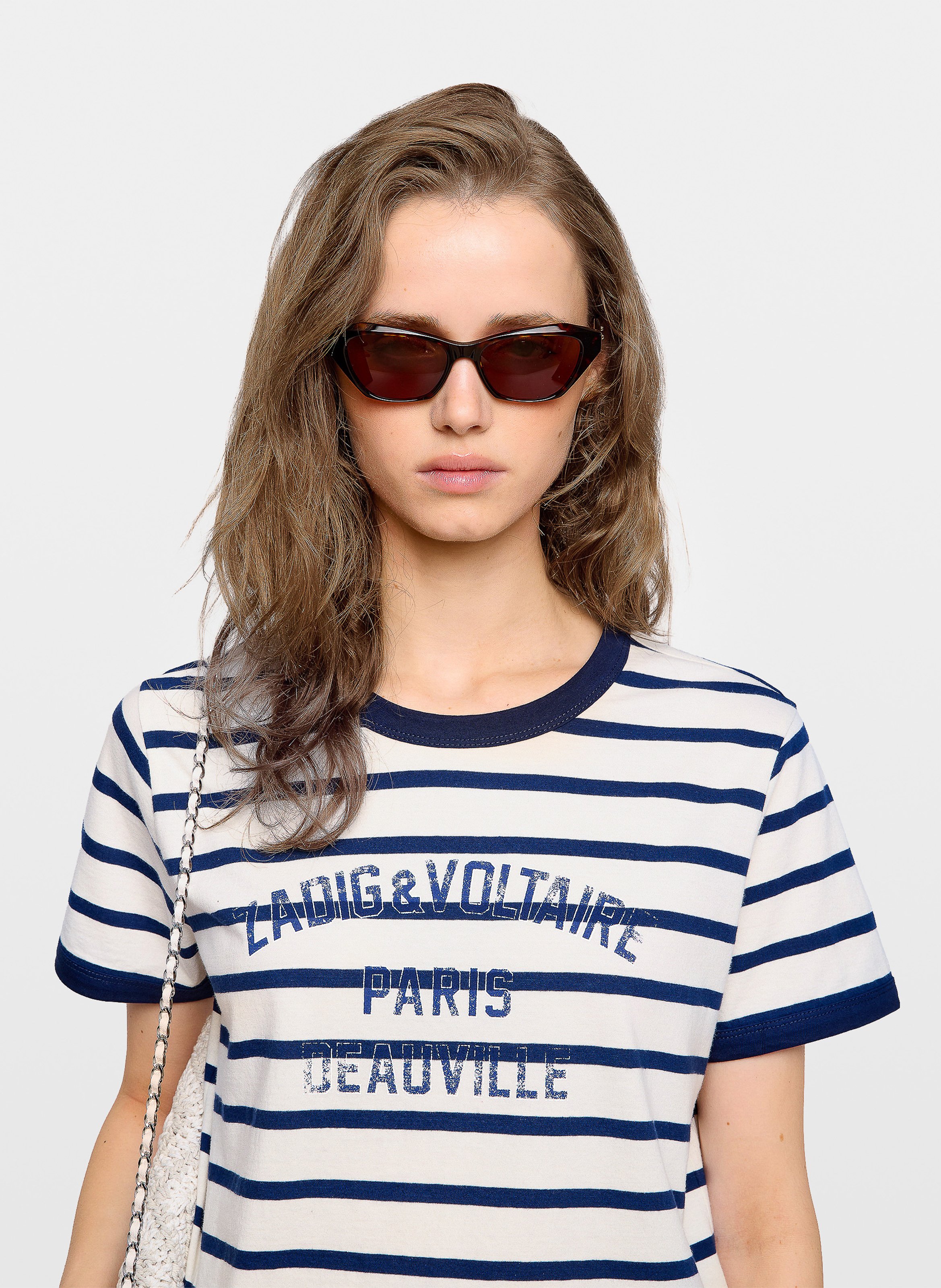 Tee-shirt droit col rond rayé en coton bio woos ZADIG&VOLTAIRE White