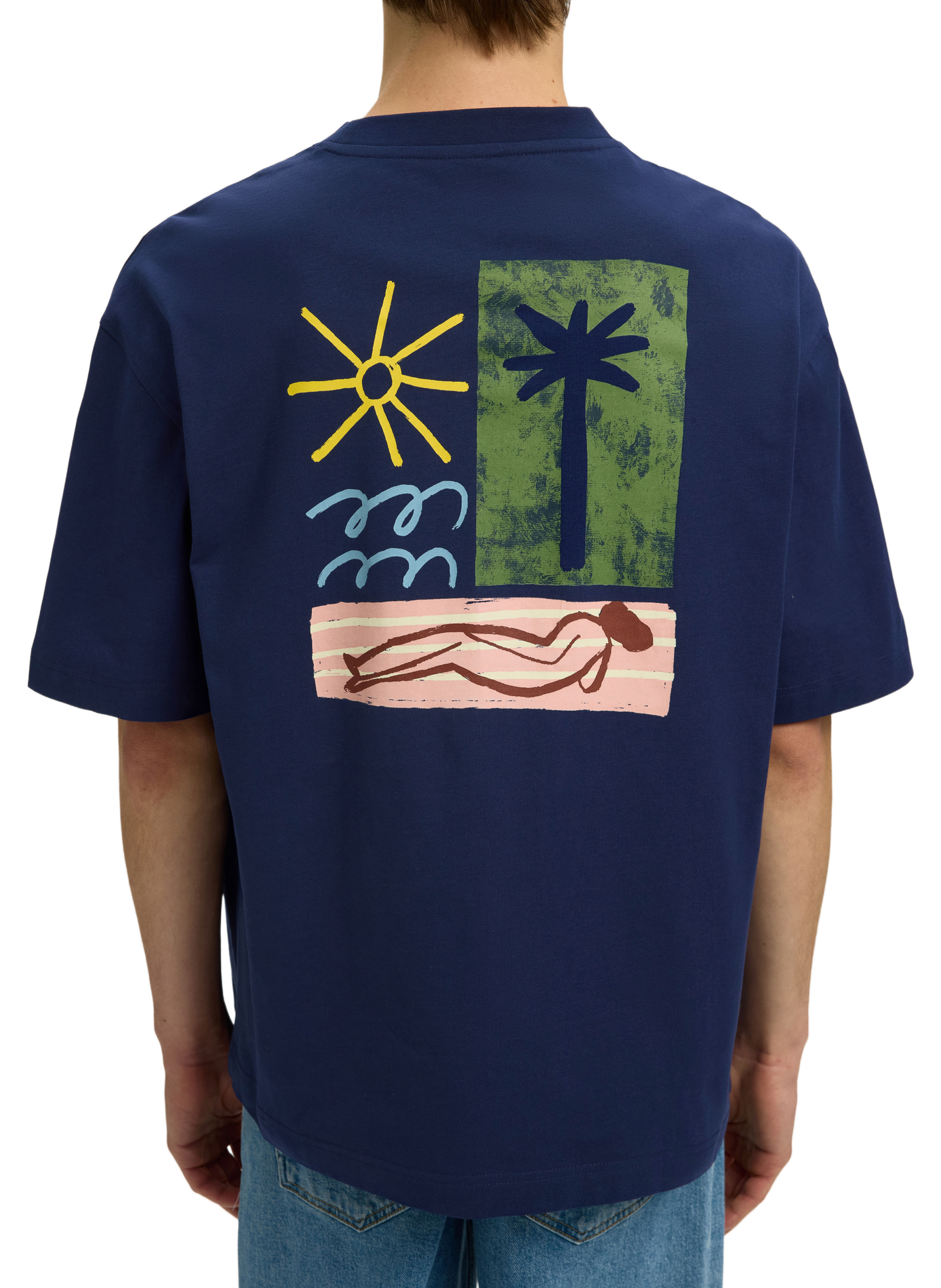 Short-sleeve printed cotton T-shirt  SELECTED Blue