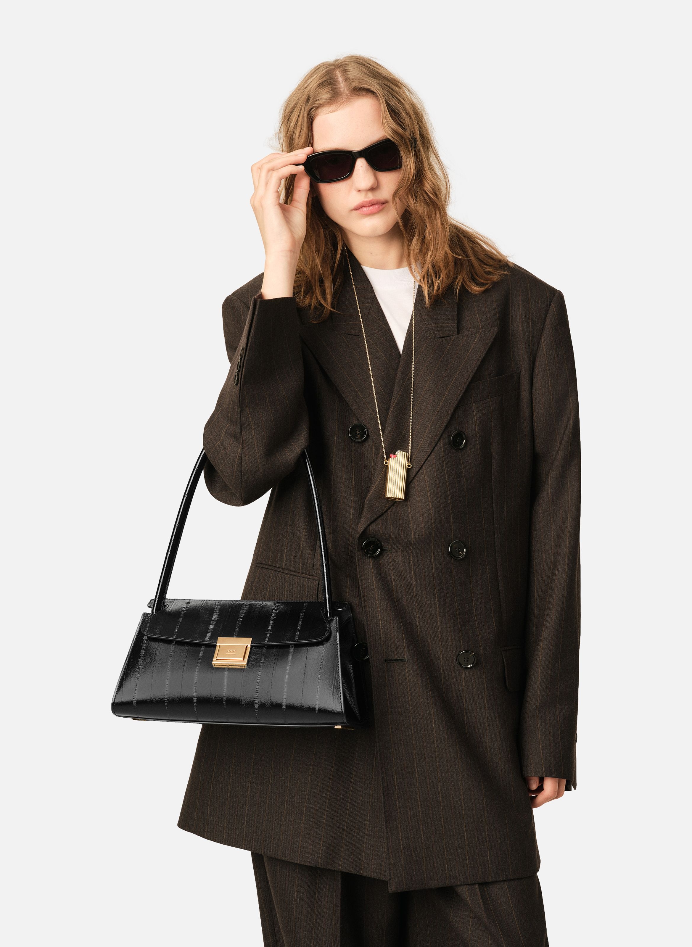 Petit sac mimi unisexe en cuir de veau AMI PARIS Noir