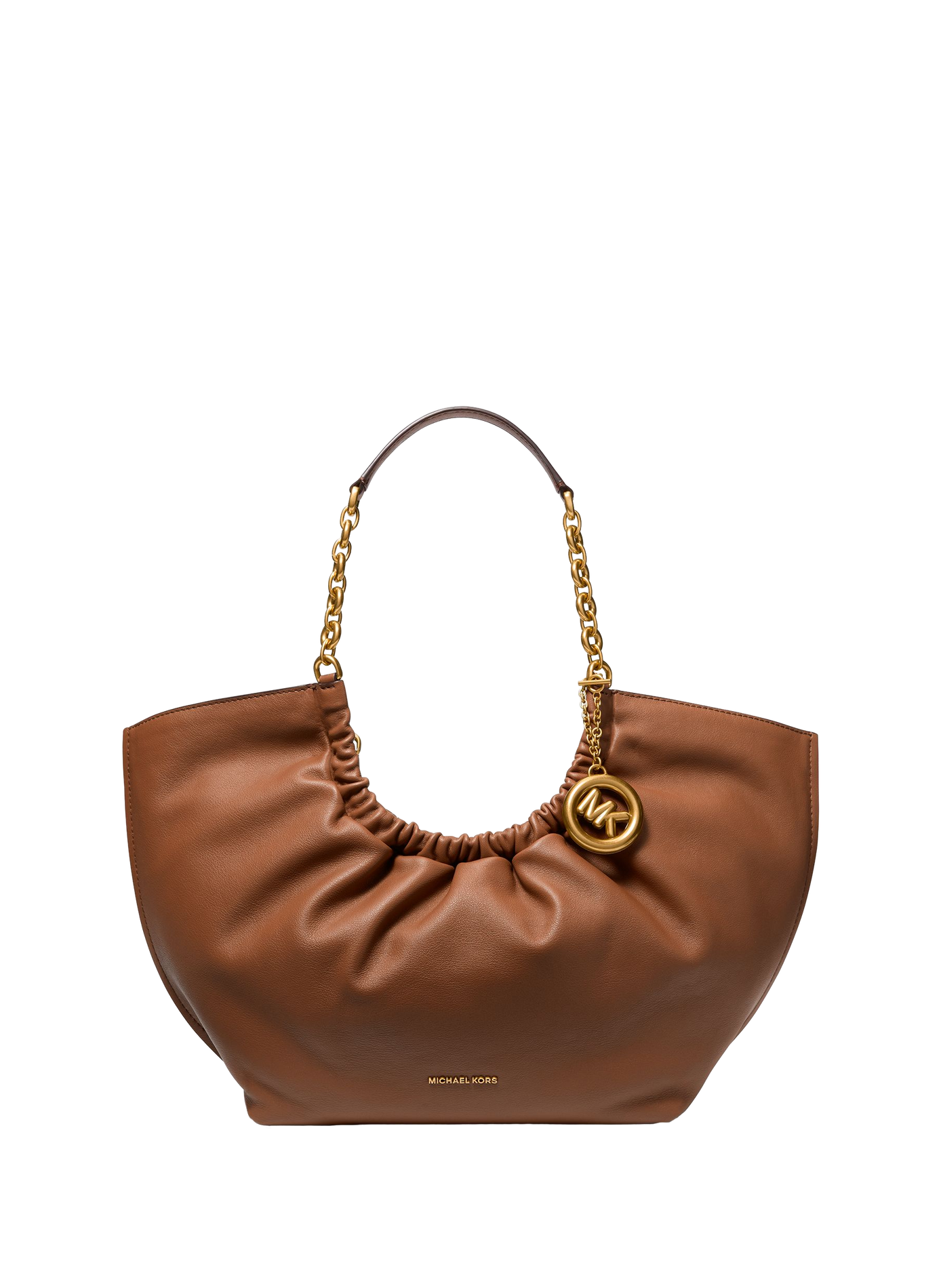 Handbag with chain detail and metallic logo in leather MICHAEL KORS Brown