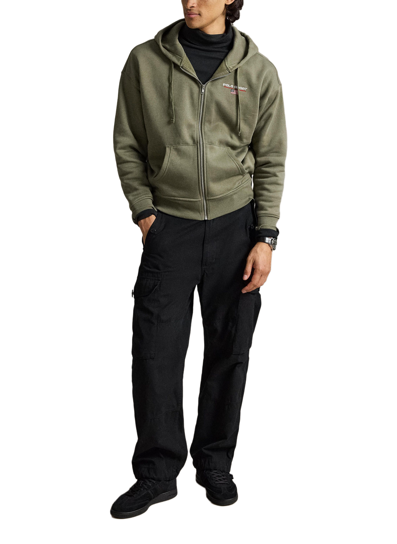 Sweat zippé à capuche en coton mélangé POLO RALPH LAUREN Vert