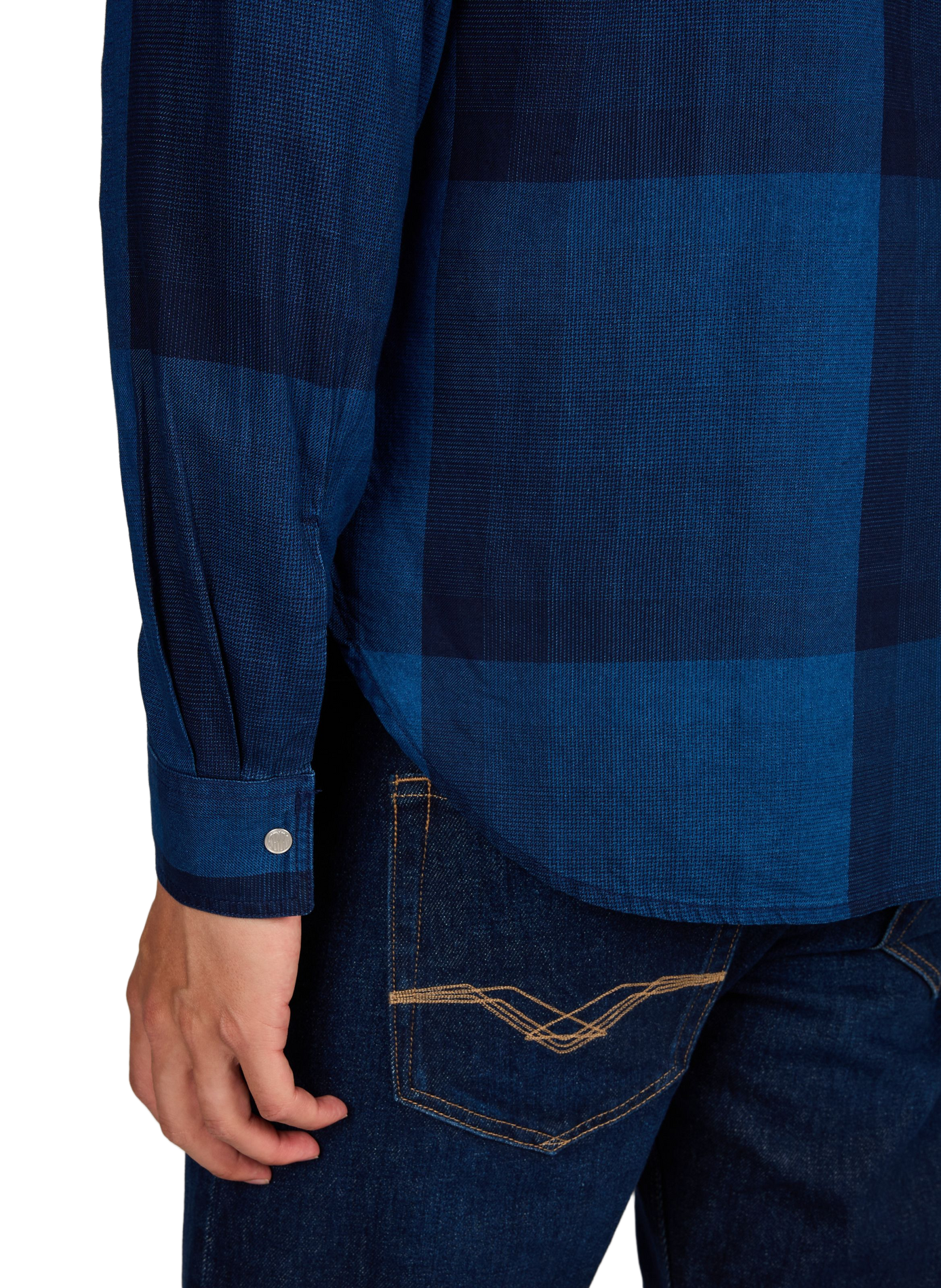Chemise à carreaux et col en velours côtelé en coton REPLAY Bleu