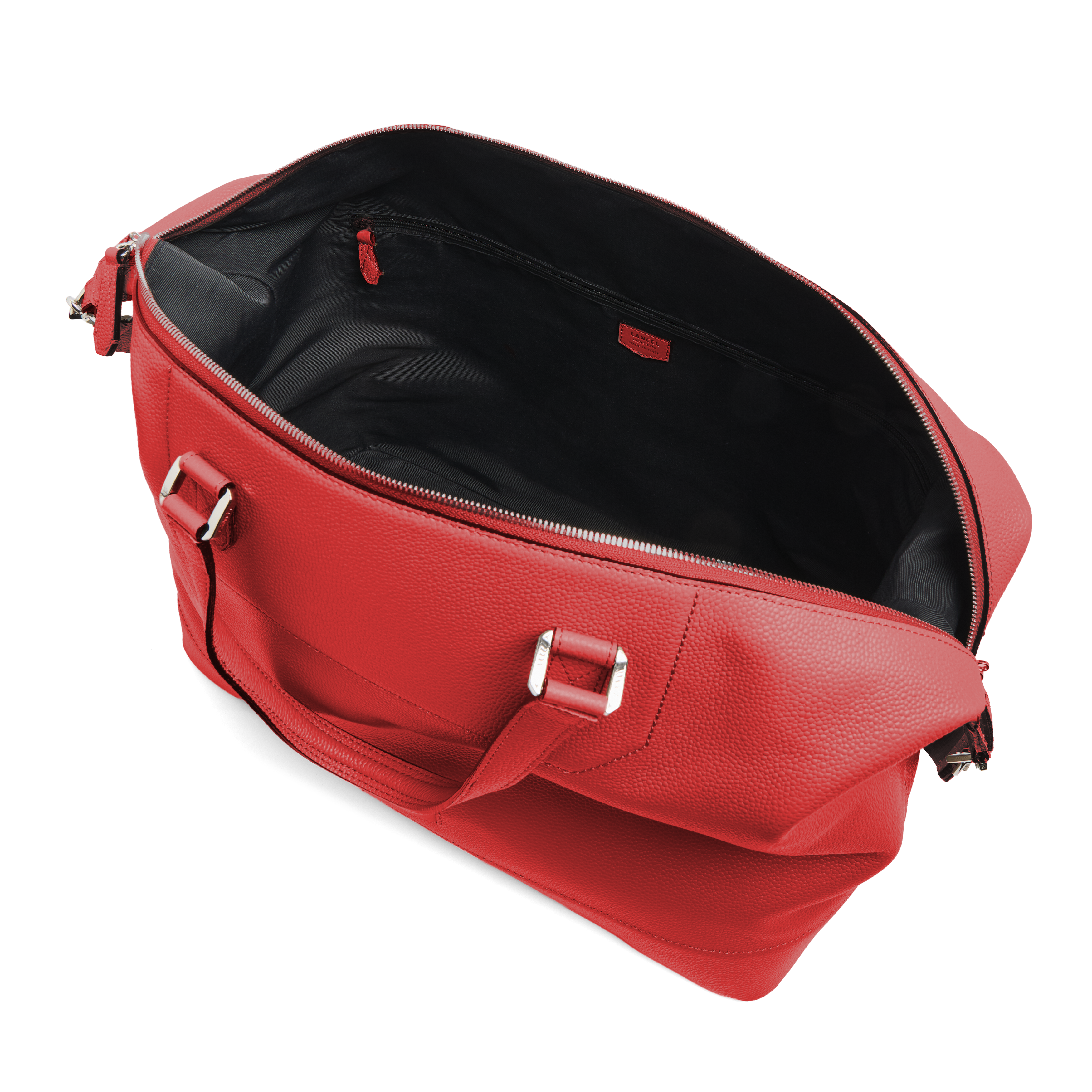 Weekendtas Ninon 45 van Lancel, rood vaarsleer, middelgrote reistas. LANCEL Rood