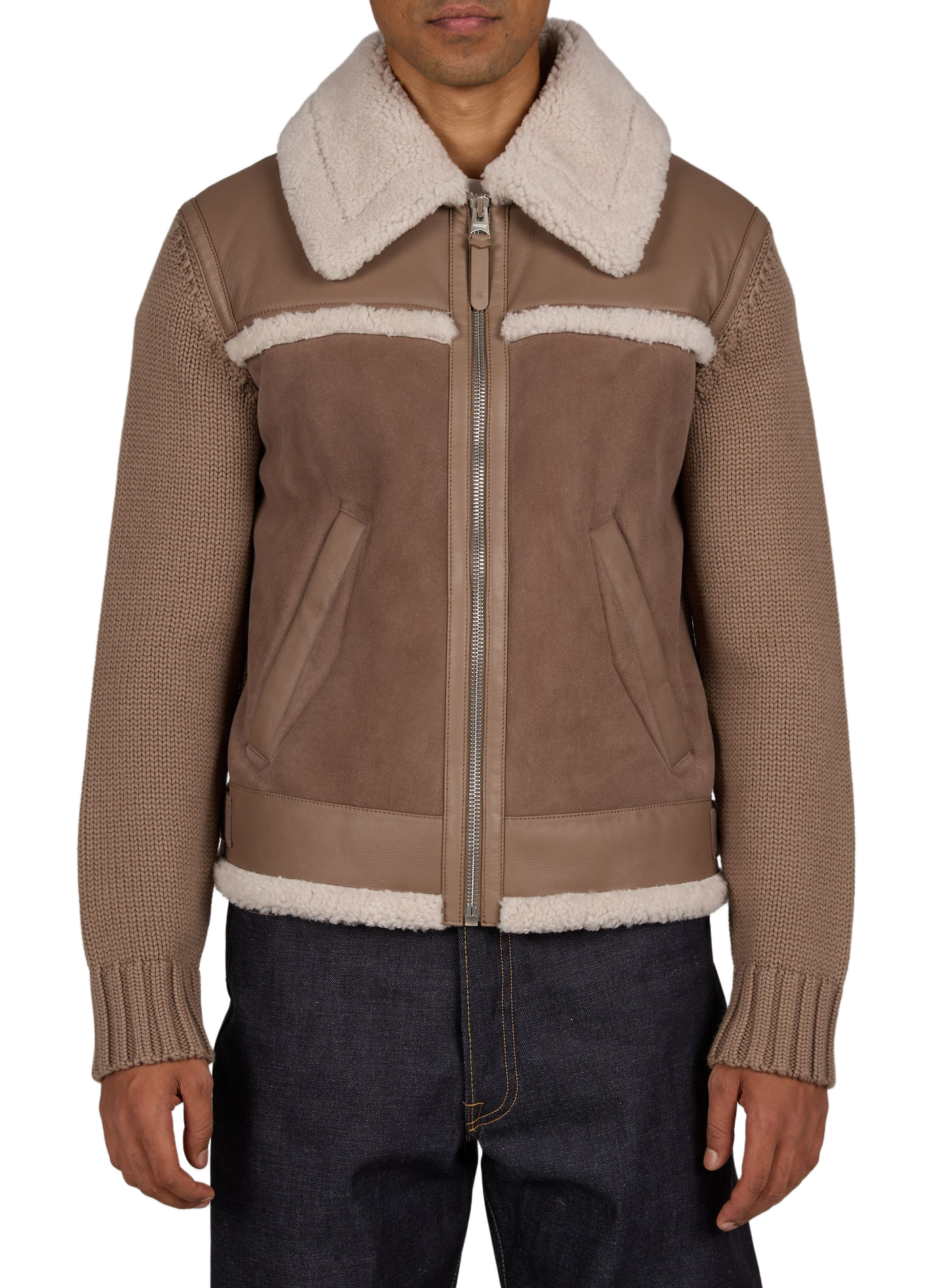 Jacke mit klassischem Kragen aus Leder und Wolle MACKAGE Braun