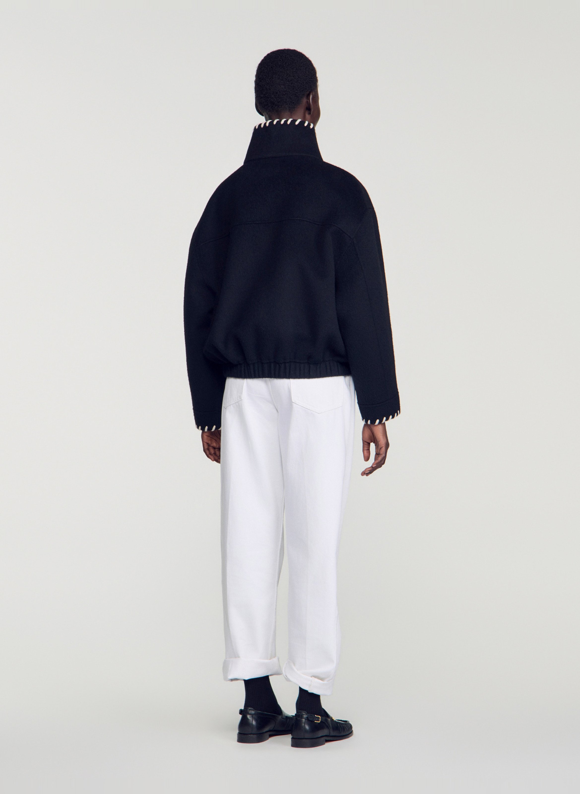 Veste col montant en laine SANDRO Noir
